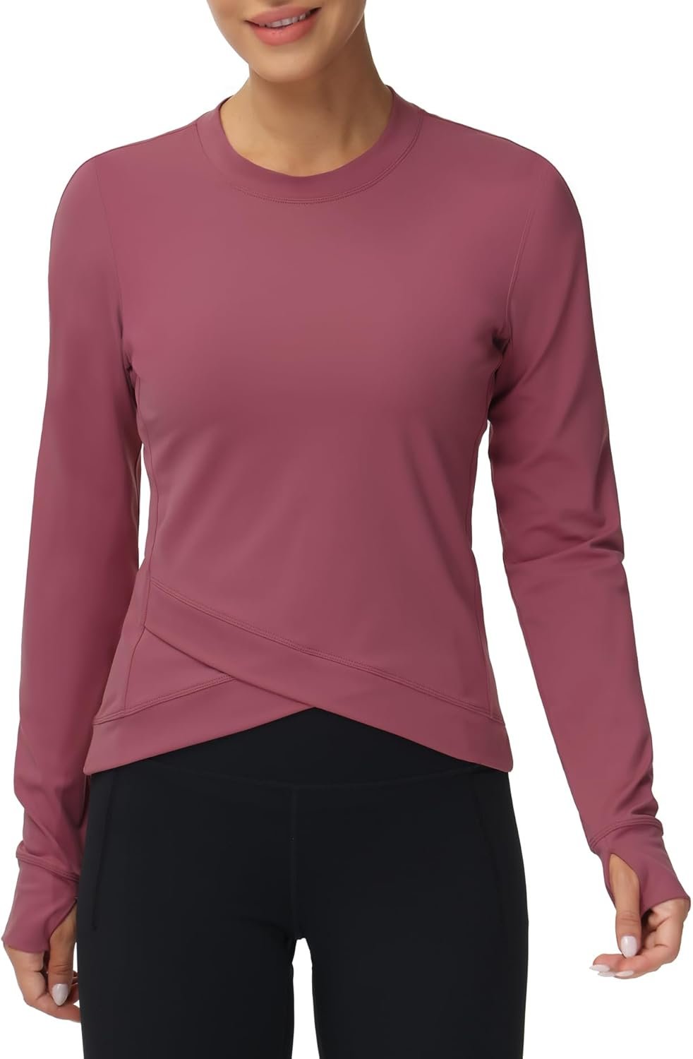 Women's Long Sleeve Compression Shirts Workout Tops Cross Hem Athletic Running Yoga T-Shirts with Thumb Hole