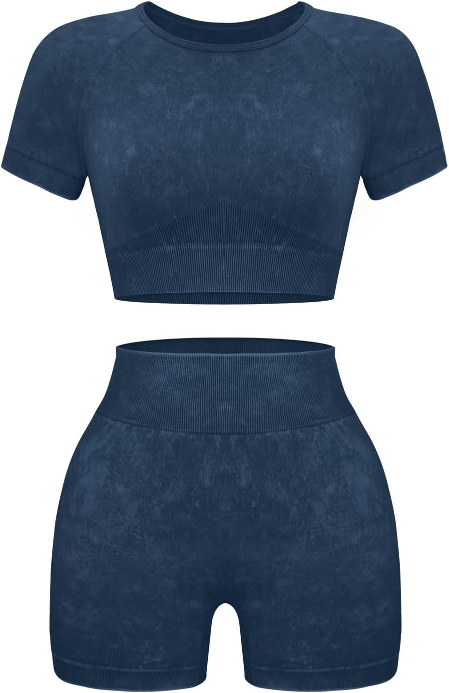 OLCHEE Womens Workout Sets 2 Piece - Seamless Acid Wash Yoga Outfits Shorts and Crop Top Matching Gym Athletic Clothing Set
