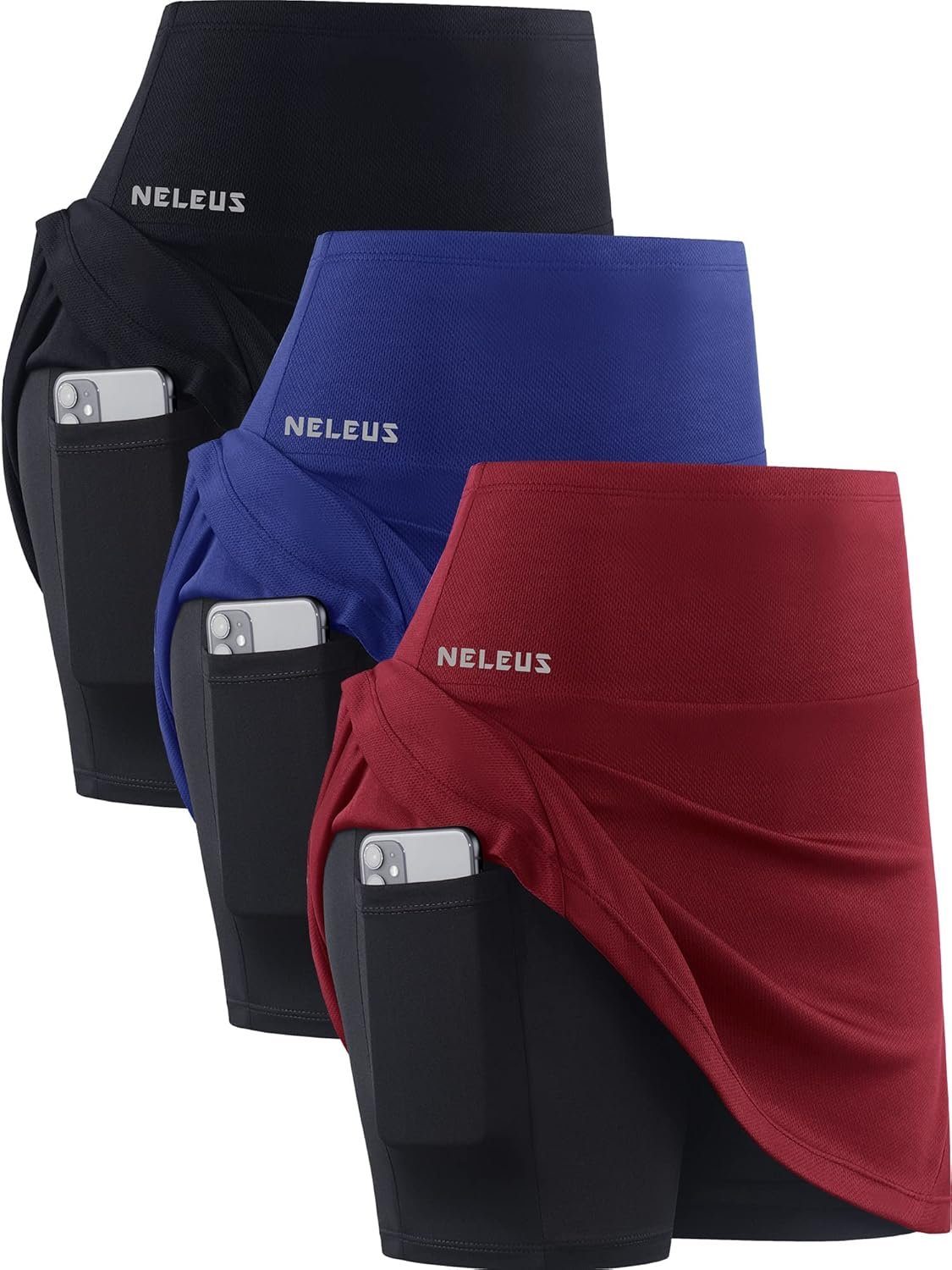 NELEUS Women's 2 in 1 Tennis Skirts with Pockets Athletic Running Shorts