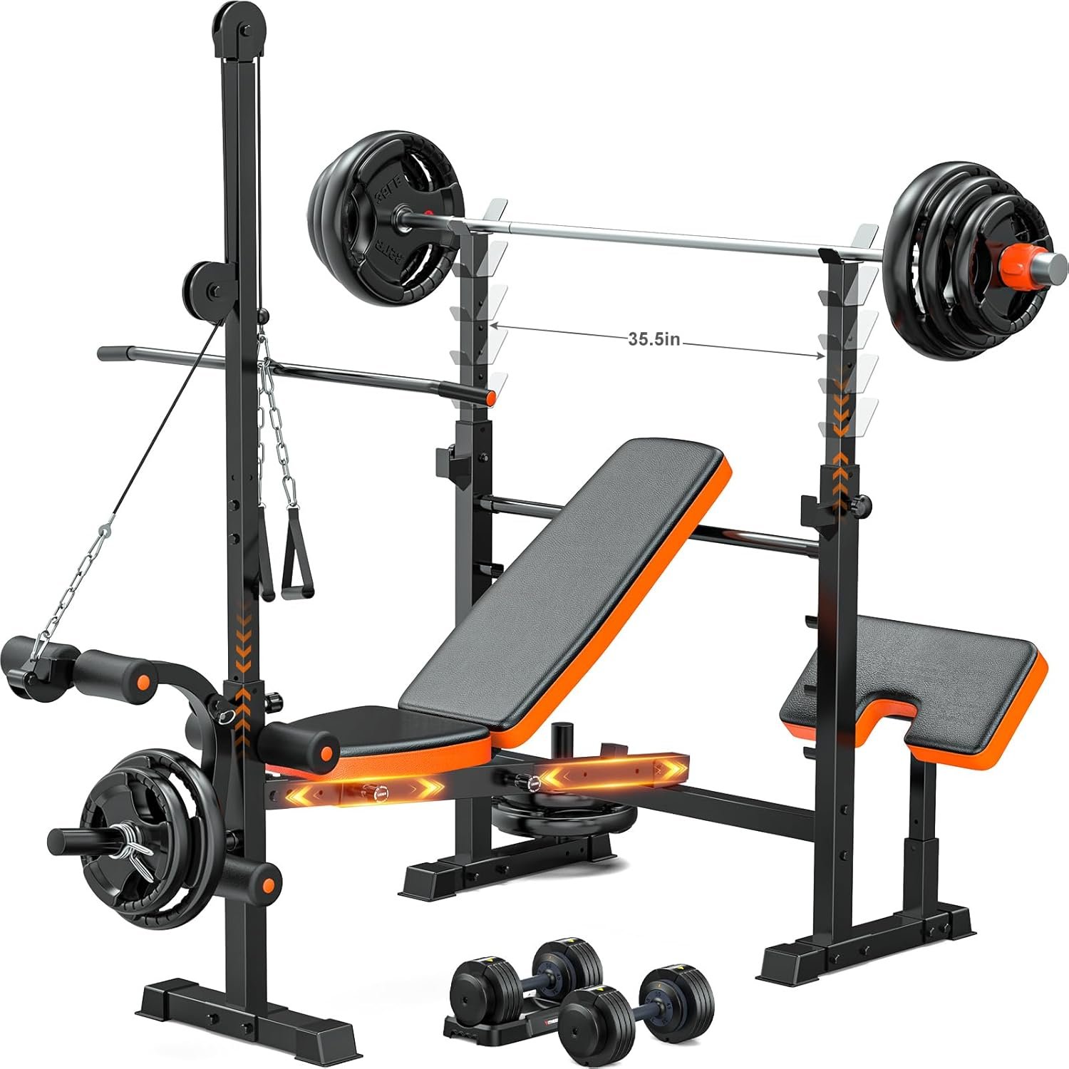 Fostoy 800lbs 8-in-1 Adjustable Weight Bench–Home Gym Multi-Function Trainer with Lat Pulldown, Leg Extension/Curl, Barbell Press & Preacher Curl Pad, Adjustable Seat for Full-Body Strength Training