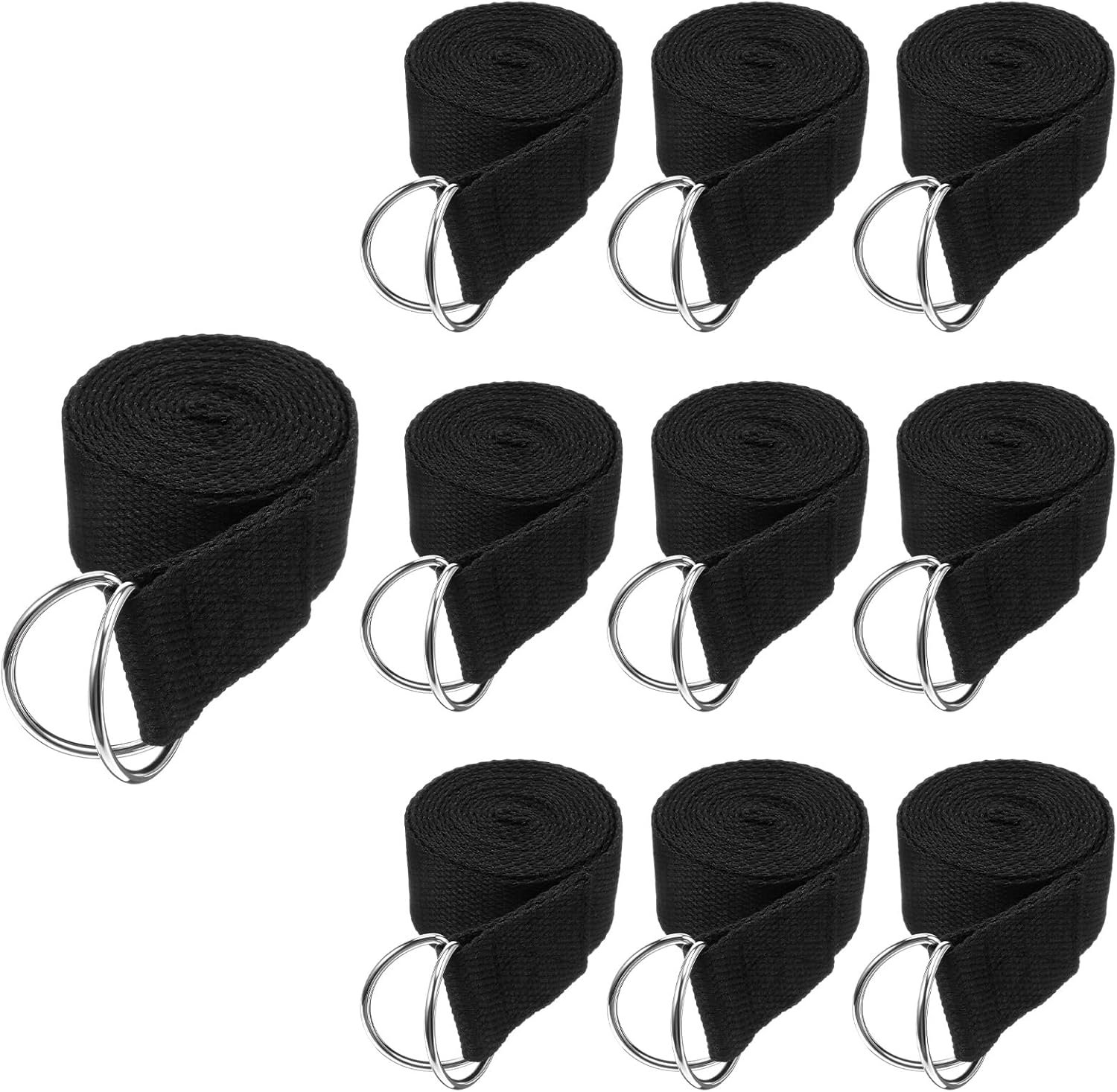10-Pack 6ft Adjustable Yoga Strap Pilates Non-Elastic Stretching Belt with Metal D-Ring for Men Women Physical Fitness Gym workout training Exercise Stretch Band