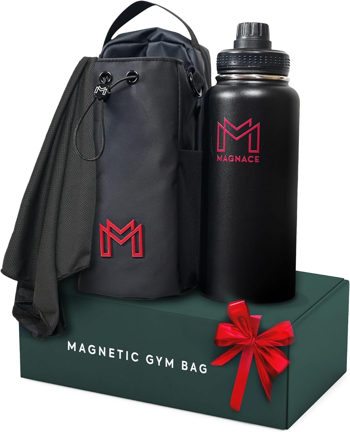 MAGNACE Magnetic Gym Bag Bundle, 3-in-1 Set with Water Bottle Holder, Magnetic Pouch, Towel & Sling Bag – For Men & Women
