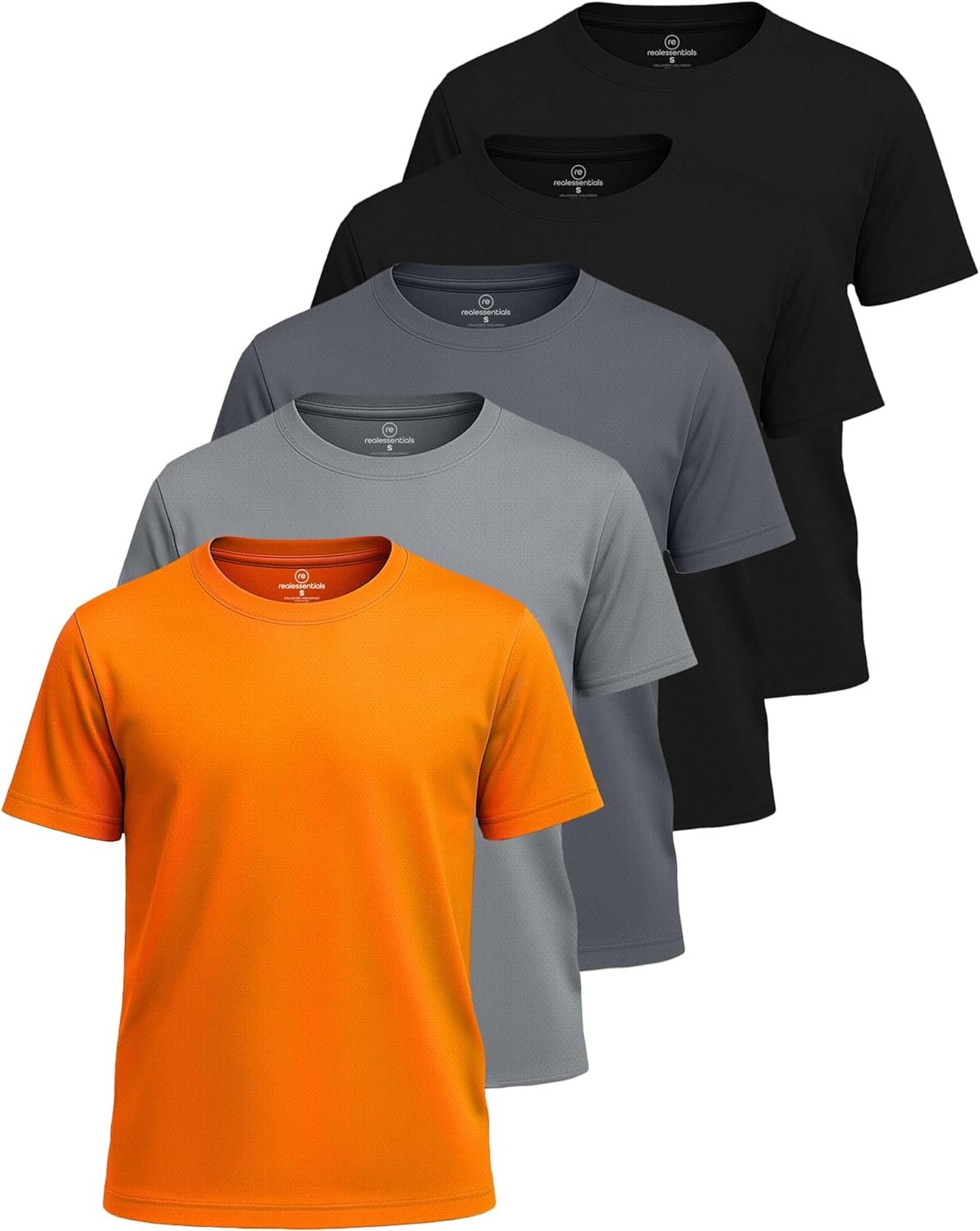 Real Essentials 5 Pack: Boys' Mesh Short Sleeve Athletic T-Shirt - Youth Kids Teens Active Basketball Tops (4-18 Years)