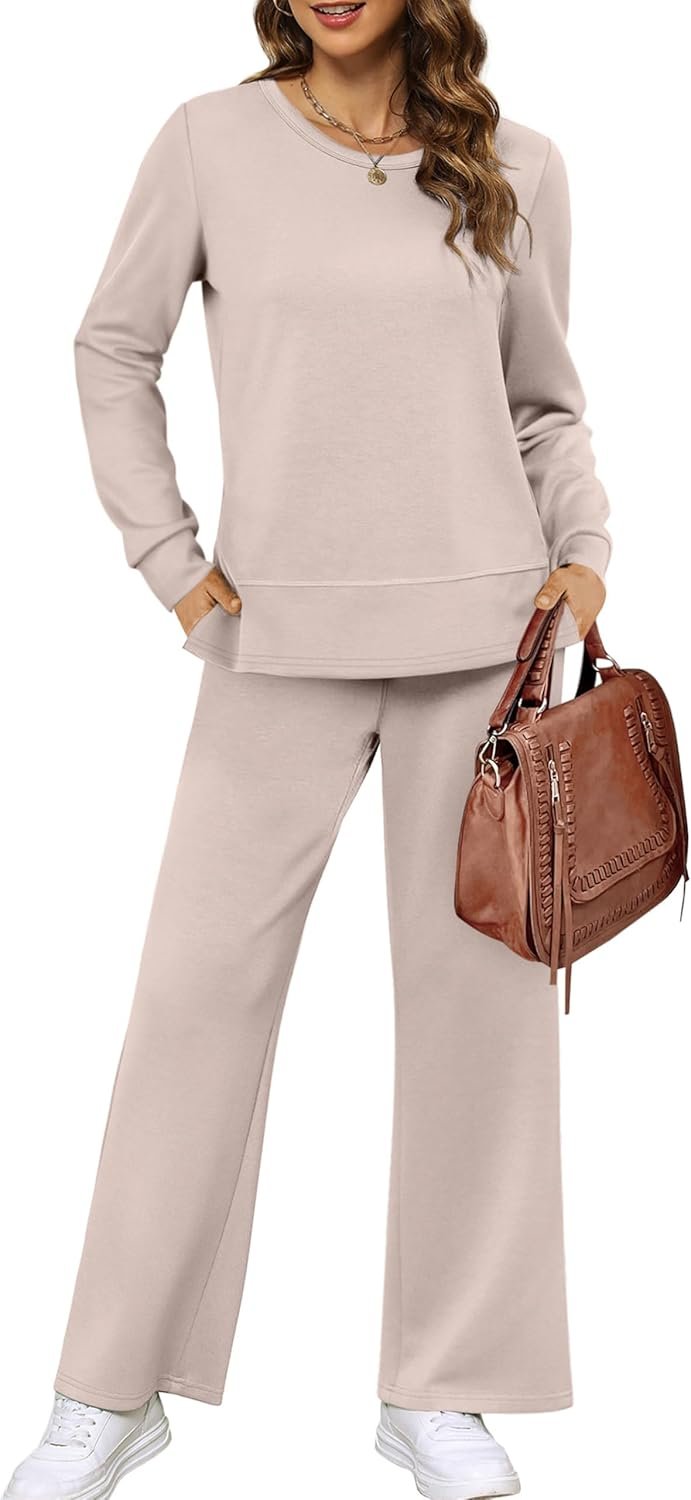 XIEERDUO Women's 2 Piece Lounge Sets Side Slit Outfits Wide Leg Tracksuit Comfy Loungewear Fashion Sweatsuit S-3XL