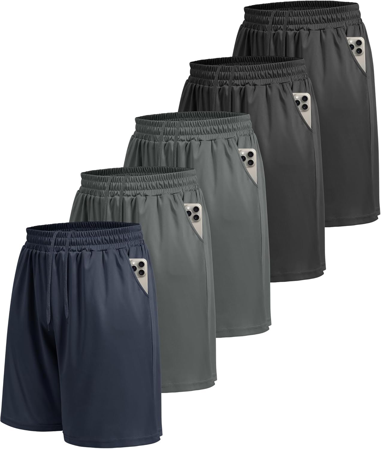 LalaHooK 5 Pack Gym Mens Shorts - Quick Dry Basketball Workout Athletic Shorts with Pockets for Running Casual Activewear