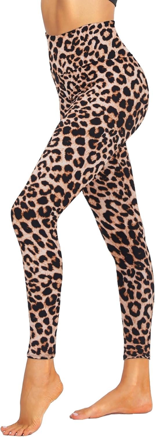 ZOOSIXX High Waisted Leggings for Women - Tummy Control Soft Opaque Printed Pants with Camo, Leopard for Workout Skating