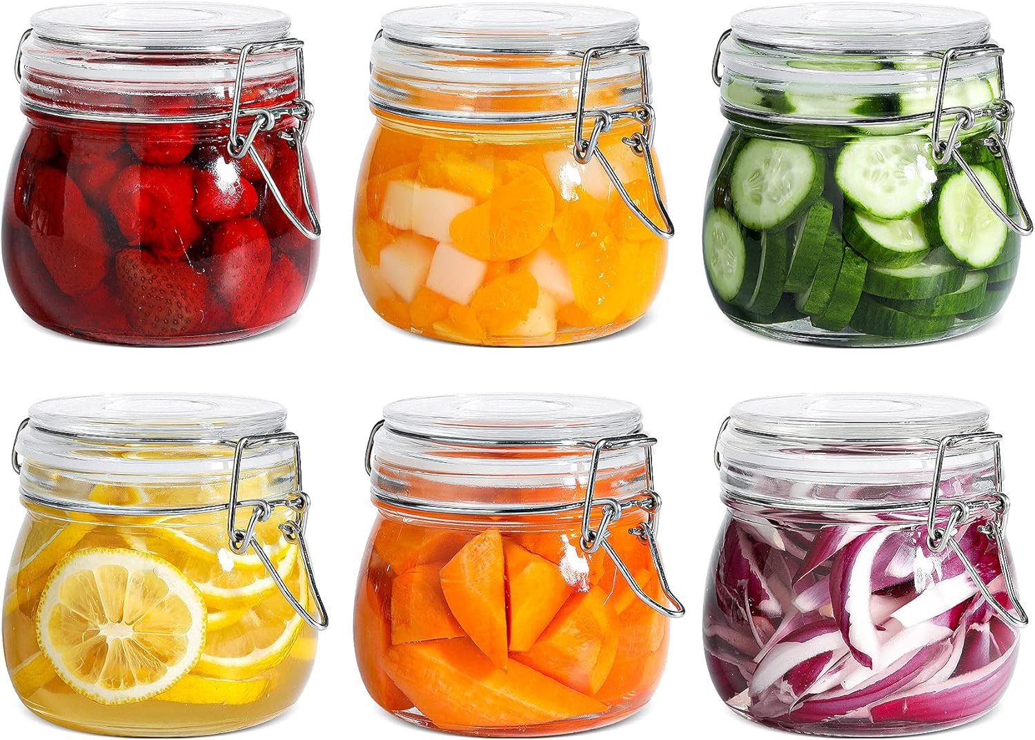 ComSaf Airtight Glass Jars with Lids 17oz Small Food Storage Container Set of 6 - Airtight Canister with Clear Preserving Seal Wire Clip Fastening for Kitchen Canning Pickling Mason jars
