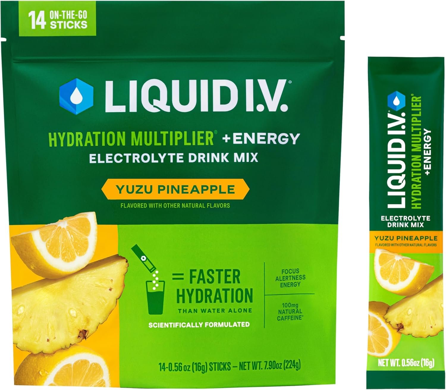 Liquid I.V.® Hydration Multiplier +Energy - Yuzu Pineapple | Electrolyte Powder Drink Mix | 1 Pack (14 Servings)