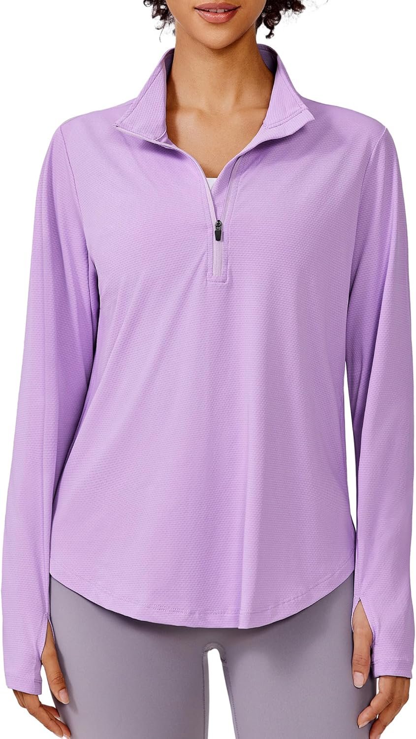PINSPARK Long Sleeve Workout Tops for Women UPF 50+ Sun Protection Shirts Half Zip Quick Dry Athletic Running Hiking Golf