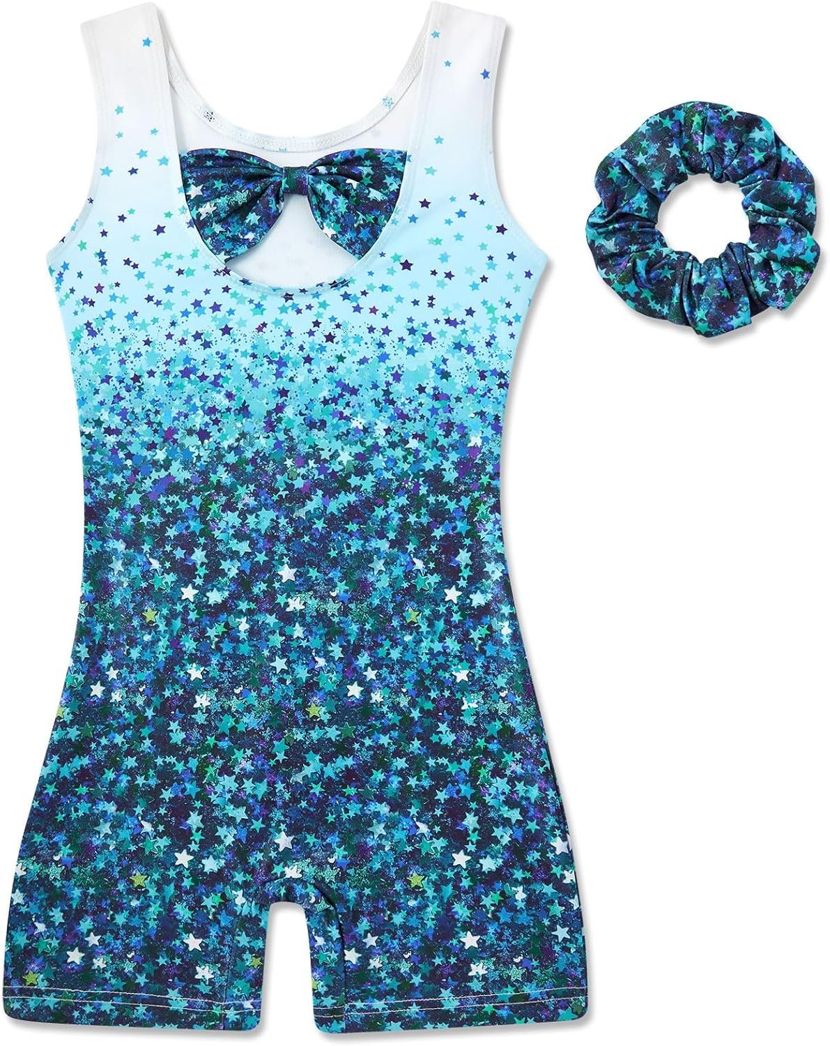 Move Dance Girls Gymnastics Leotards with Shorts Dance Biketards Unitards Tumbling Outfit Matching Hair Scrunchie 4-10 Years