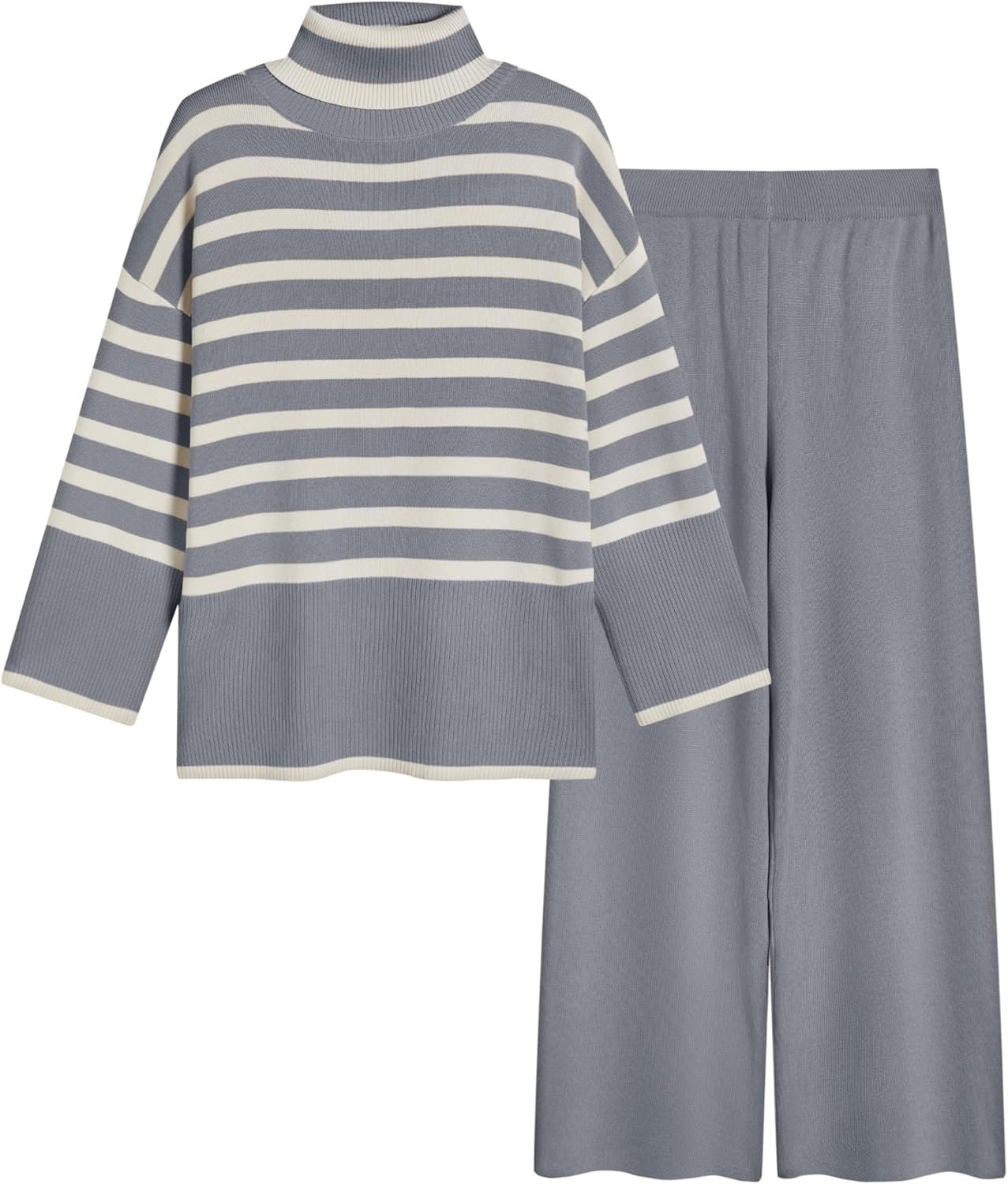 Tanming Women's Sweater Sets Long Sleeve Striped Jumper Tops Casual Knit Wide Leg Pants Sets