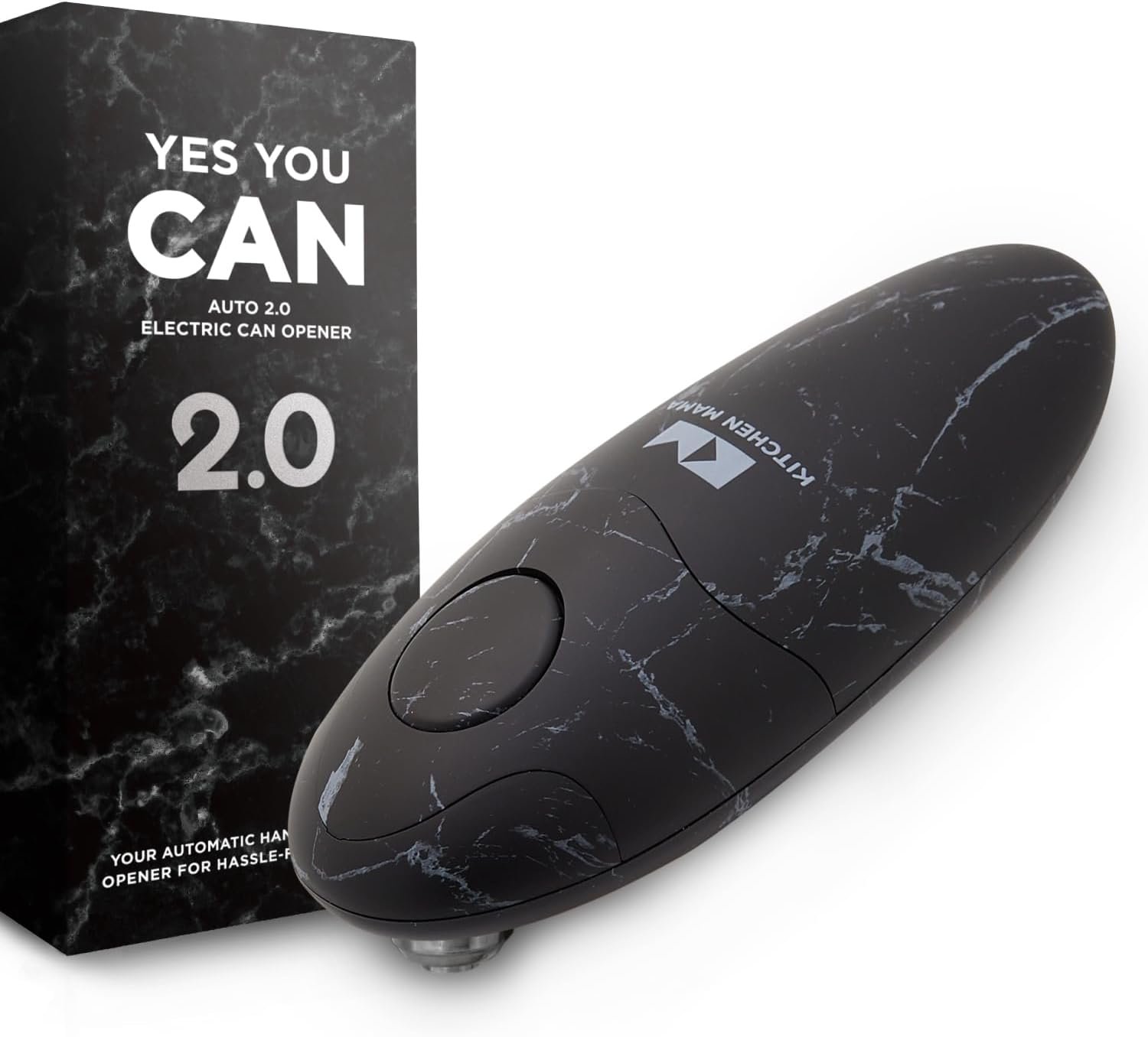 Kitchen Mama Auto 2.0 Electric Can Opener: Blade Opens Almost Any Can Pop or Soda Can - Automatic, Hands Free, Safe, Smooth Edge, Lid Remover, Battery Operated, Cordless, YES YOU CAN (Marble Black)