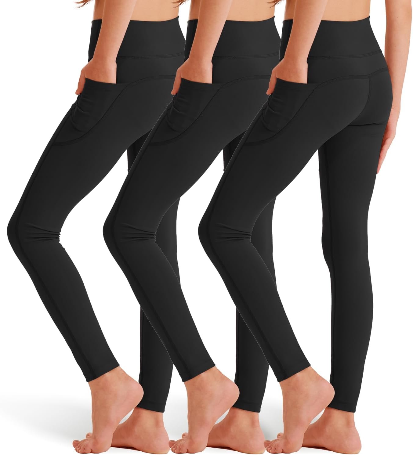 SKIDREAM 3 Pack Girls' Leggings with Pockets, Ankle Length Athletic Yoga Pants for Kids Clothes