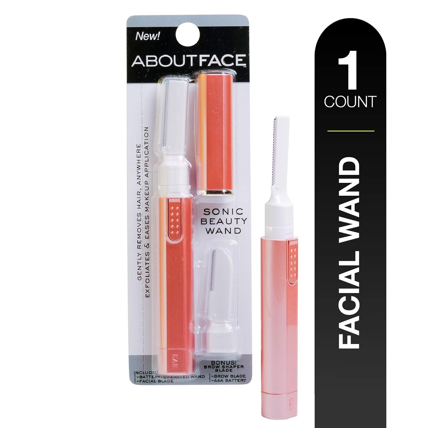 About Face Sonic Beauty Wand - Electric Facial Hair Remover and Bonus Eyebrow Shaper, Ideal for Shaving, Exfoliating and Brow Shaping, Epilator for Men & Women