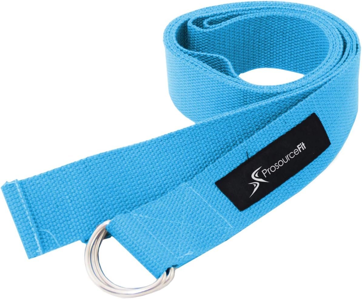 ProsourceFit Metal D-Ring Yoga Strap 8’ Durable Cotton for Stretching and Flexibility