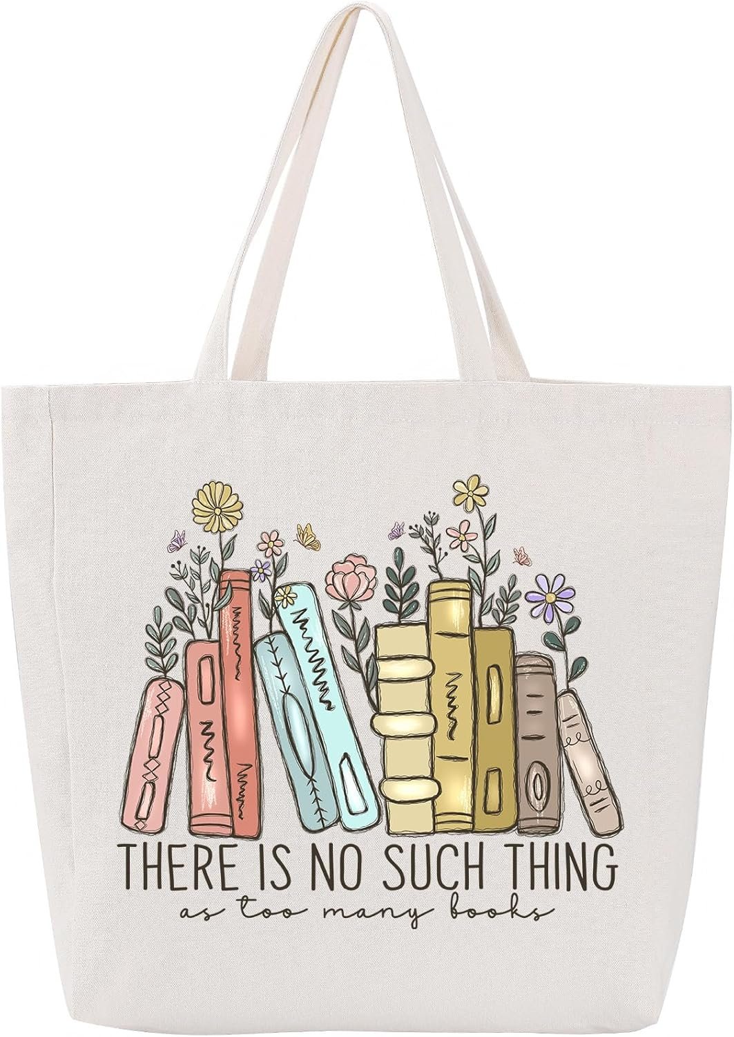 LEADO Cute Canvas Tote Bag with Pocket, Book Lovers Gifts - Valentines Day, Birthday, Book Club Gifts for Book Lovers Women - Reading Accessories, Librarian, Bookish, Readers, Teacher, Library Present