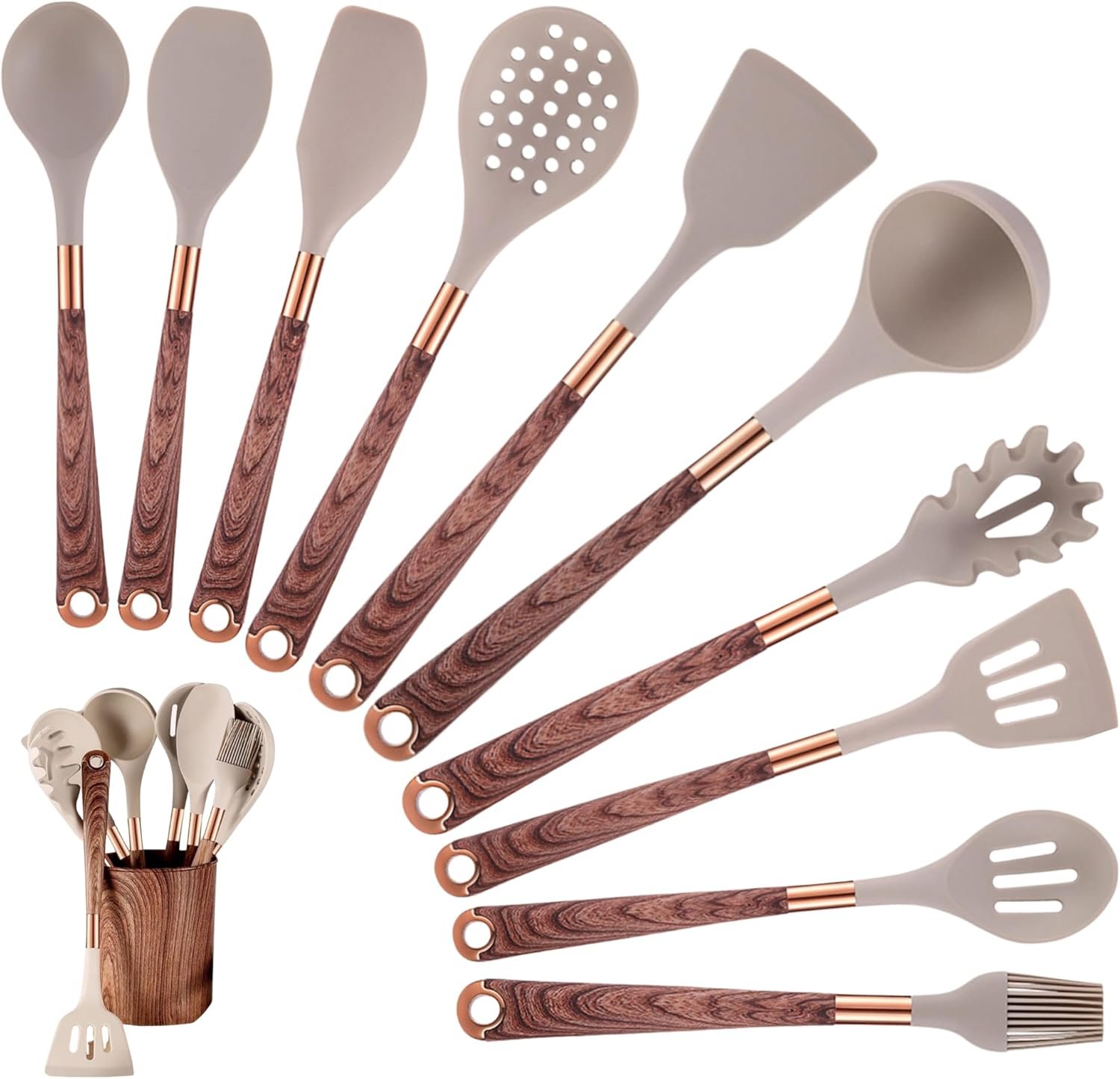 Kitchen Utensils Set of 11 with Holder, Silicone Cooking Utensils Set, Spatula Sets, Heat Resistant Non-Stick Kitchen Utensils, Kitchen Utensil Gadgets Tools BPA-Free Silicone Utensils