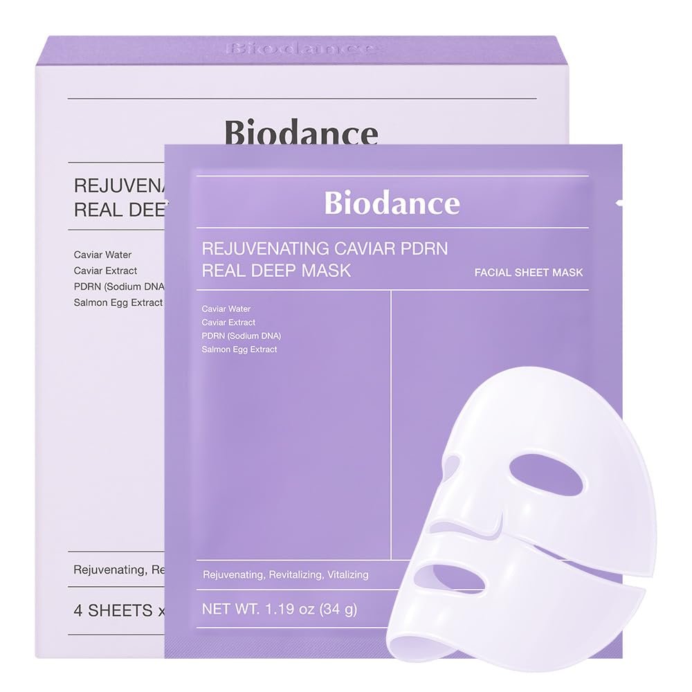 BIODANCE Rejuvenating Caviar PDRN Real Deep Mask, Overnight Hydrogel Mask, Skin Firming, Radiance, Enhancing Skin Recovery, Korean Skin Care | 1.19oz(34g) x 4ea