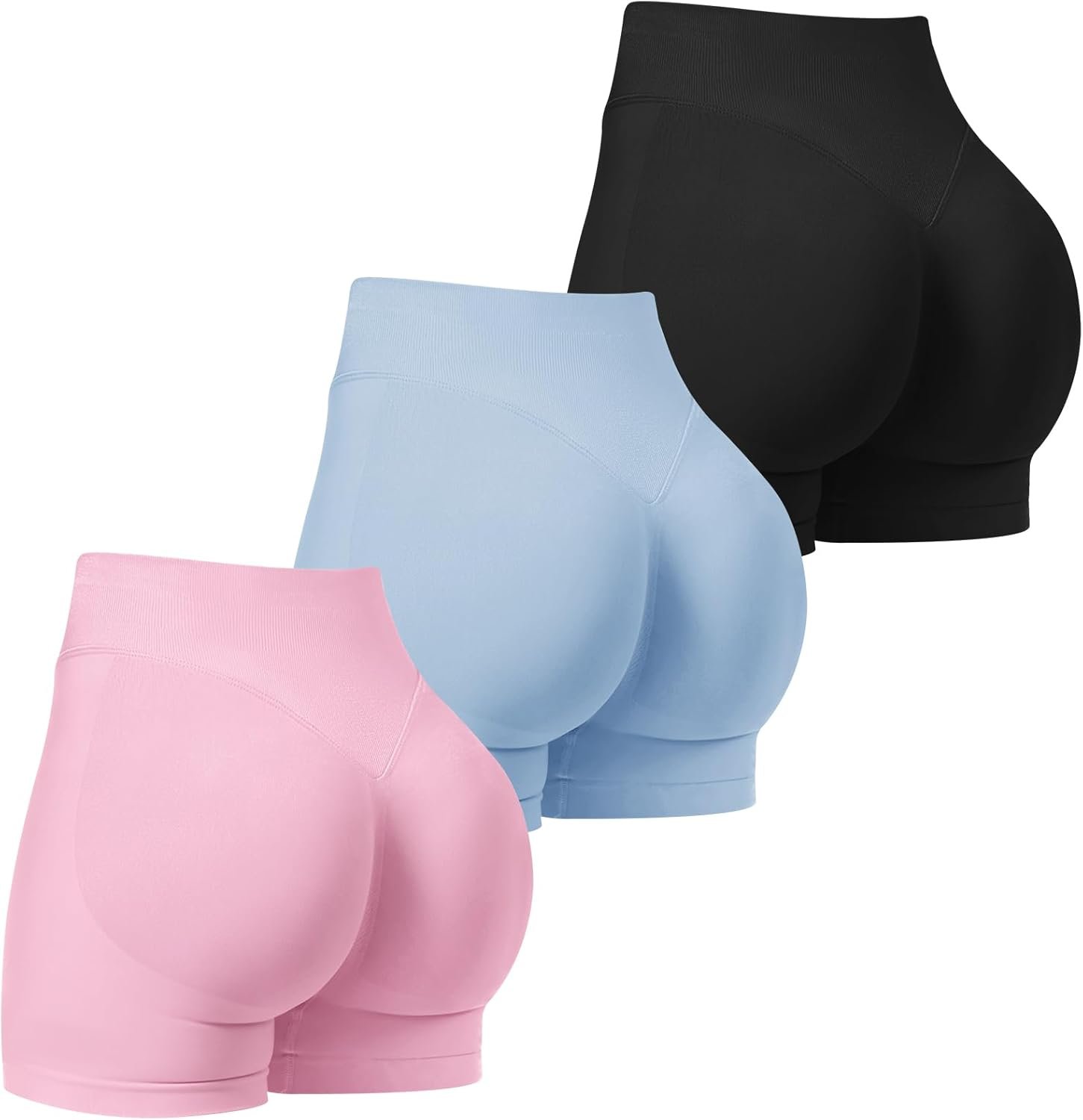 TDIFFUN Women Workout Shorts 3 Pack Gym Seamless Scrunch Butt Lifting Impact High Waist Yoga Biker Booty Athletic Shorts