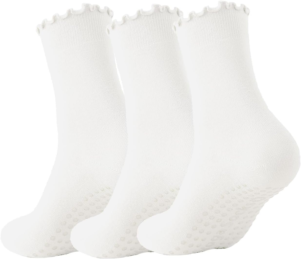 3 Pairs Pilates Socks with Grips Non-slip Ruffle Yoga Sock Grip Sock for Women
