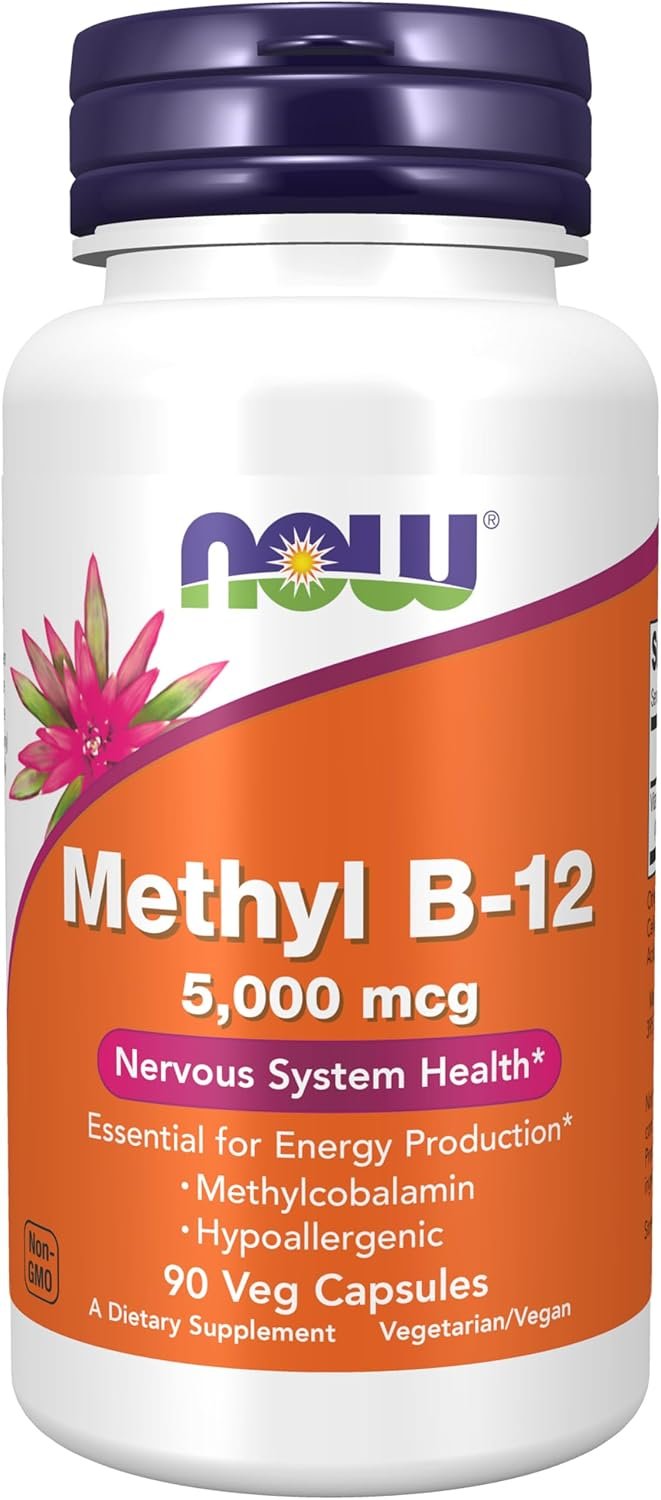 NOW Foods Supplements, Methyl B-12 5000mcg,Methylcobalamin, Hypoallergenic, 90 Veg Capsules