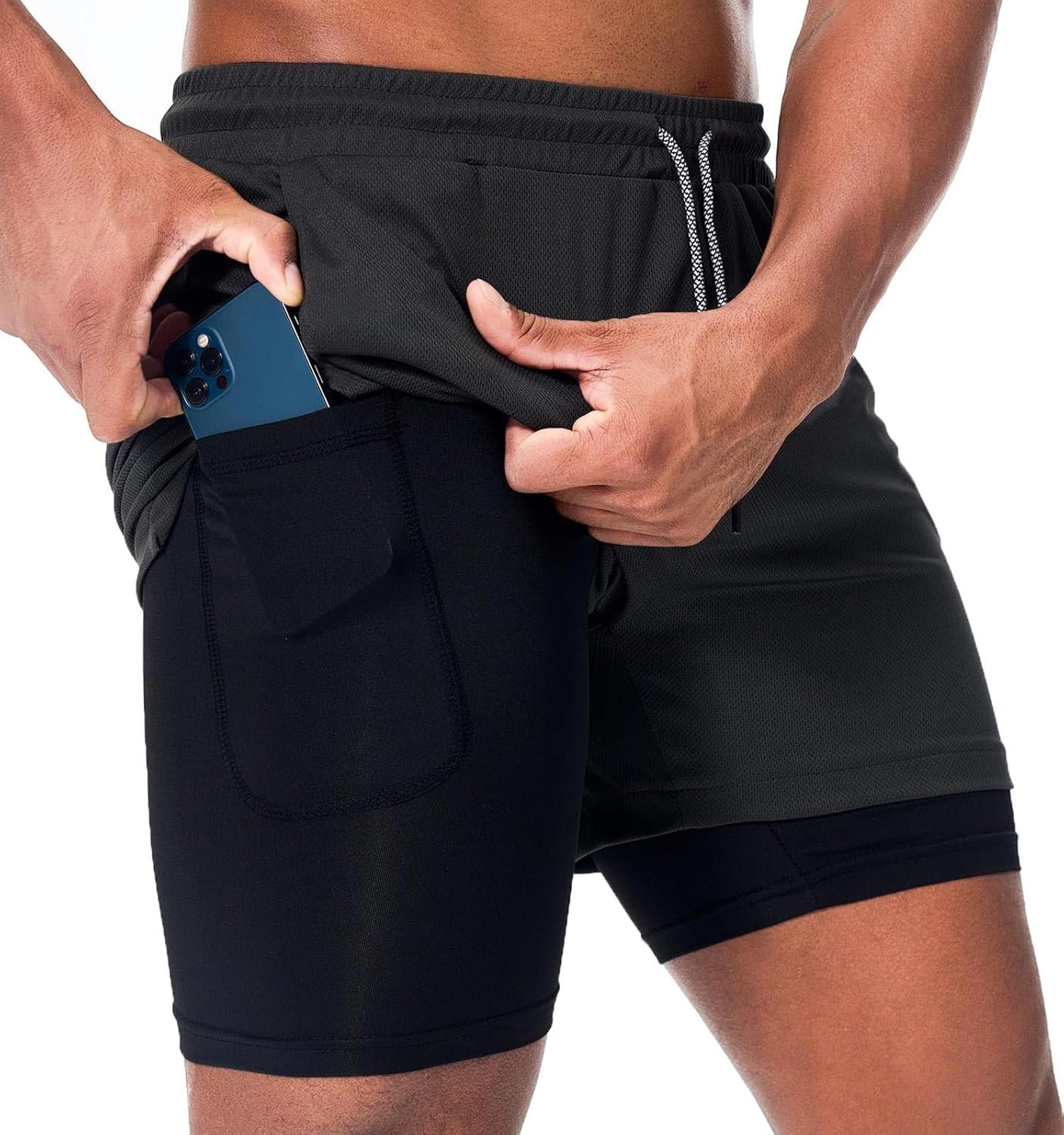 Surenow Mens Running Shorts，Workout Running Shorts for Men，2-in-1 Stealth Shorts， 7-Inch Gym Yoga Outdoor Sports Shorts
