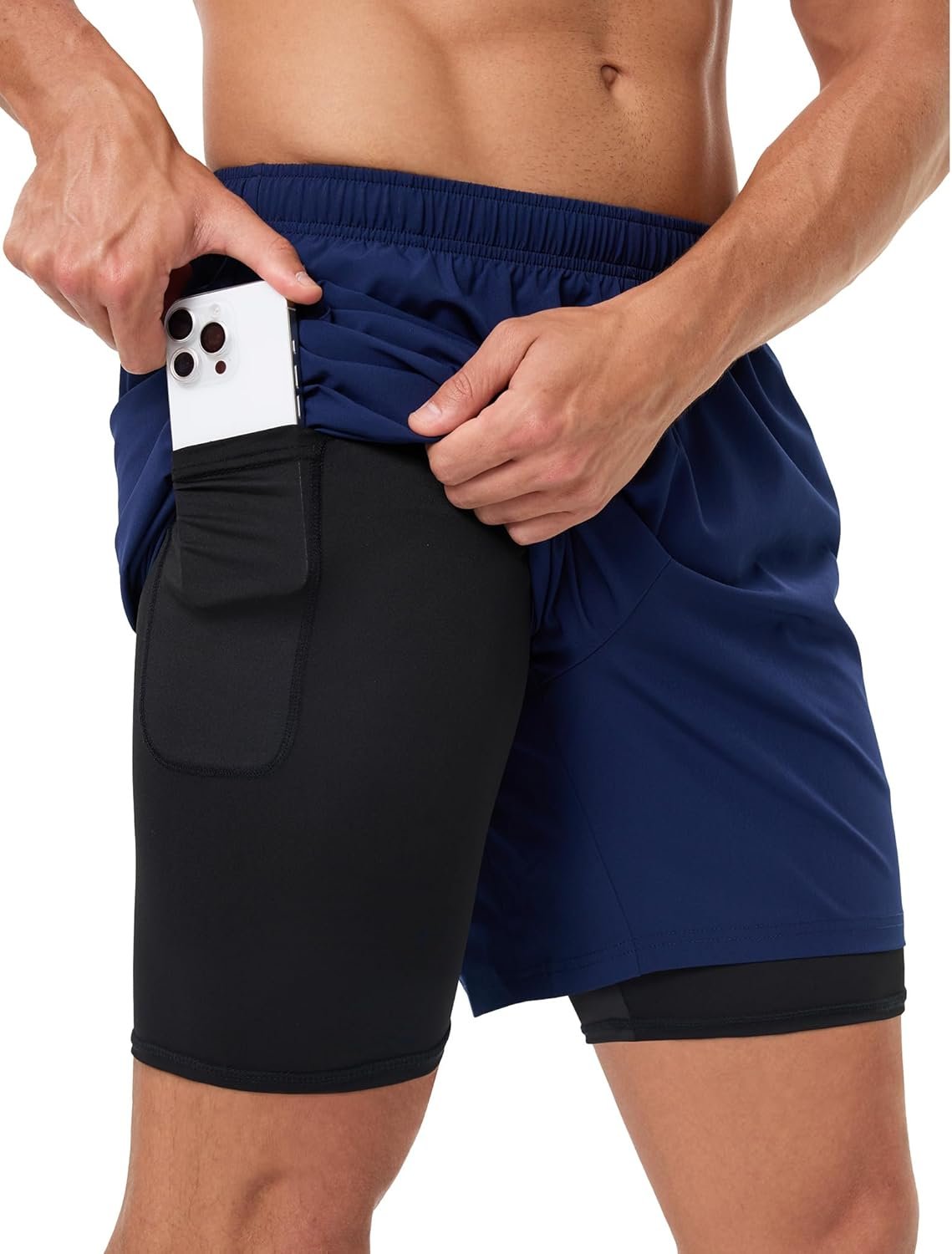 Men's 2 in 1 Athletic Running Shorts Quick Dry 5 Inch Lightweight Workout Gym Shorts with Liner and Pockets
