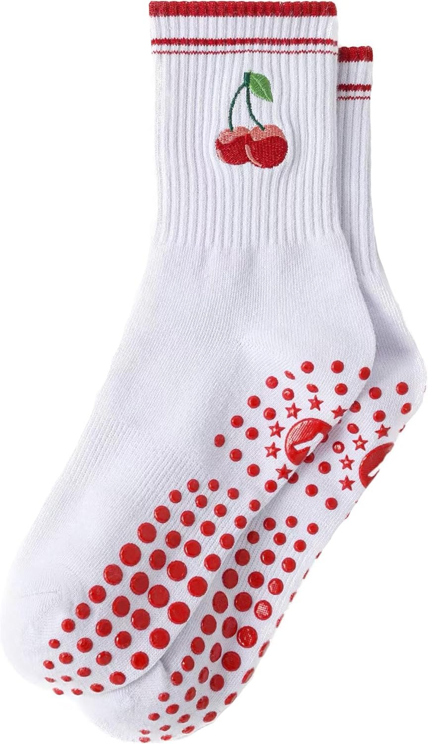 Yawlsow Pilates Grip Socks for Women Yoga Grippy Socks Cute Barre Non Skid Athletic Crew Sticky Sock Workout Hospital