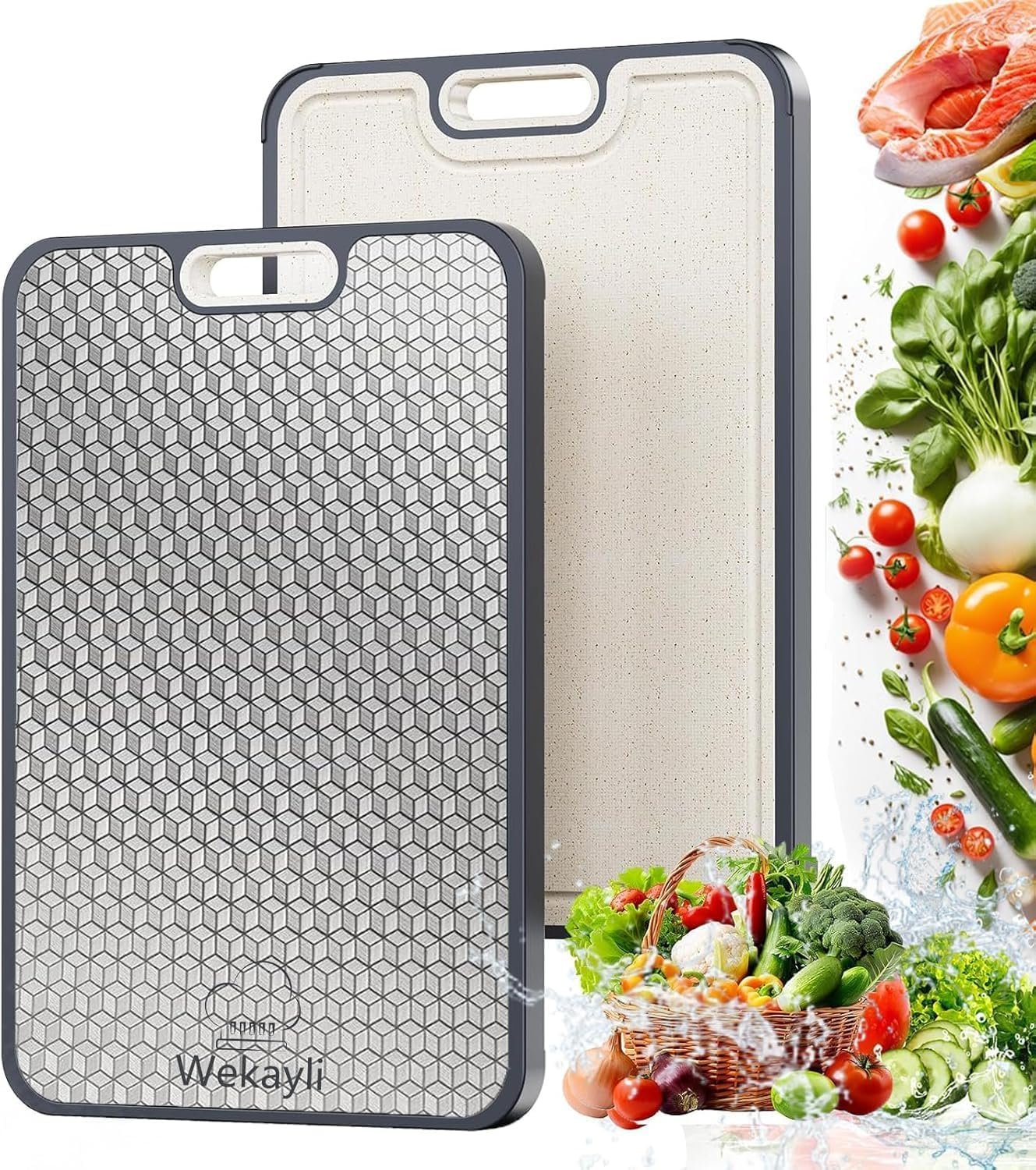 Stainless Steel Cutting Boards for Kitchen, Non Toxic 2-in-1 Cutting Board Double Sided, Food Grade Chopping Boards for Fresh Meat Vegetable, Anti-scratch Mesh Design Easy to Clean,15”×10”