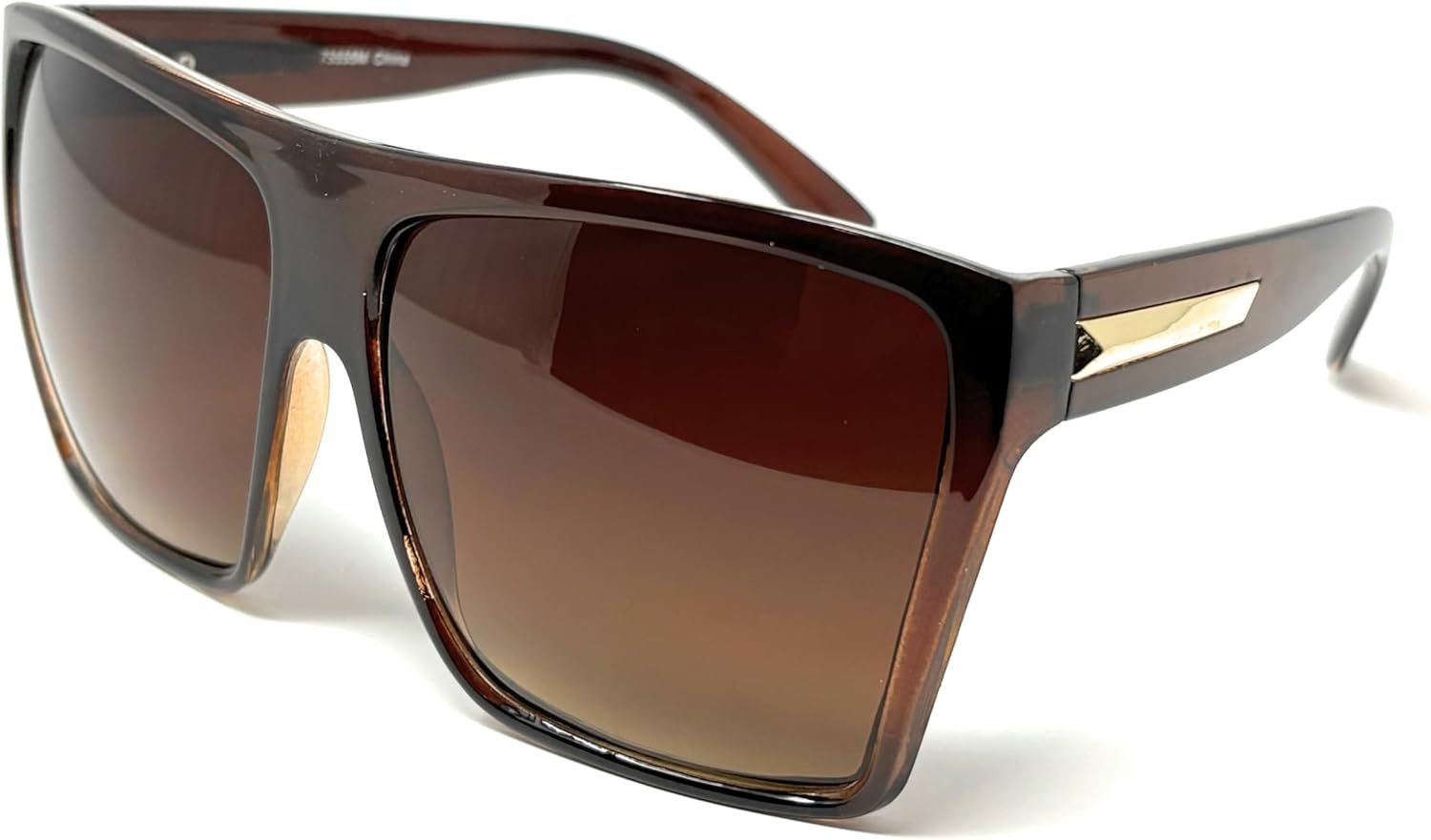 Oversized Square Sunglasses with Gold Accent, Gradient Lenses, Black or Brown Frame