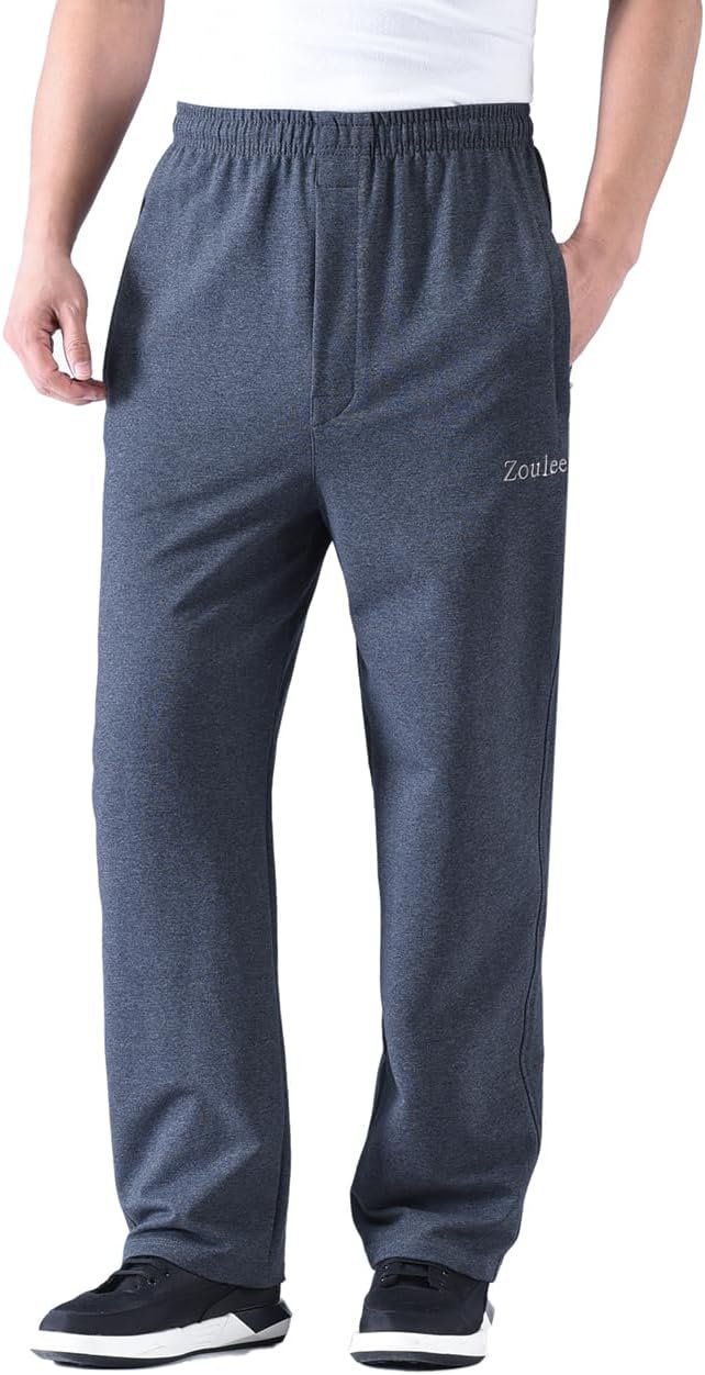 Zoulee Men's Casual Cotton Jogger Sweatpants Zipper Front Pants