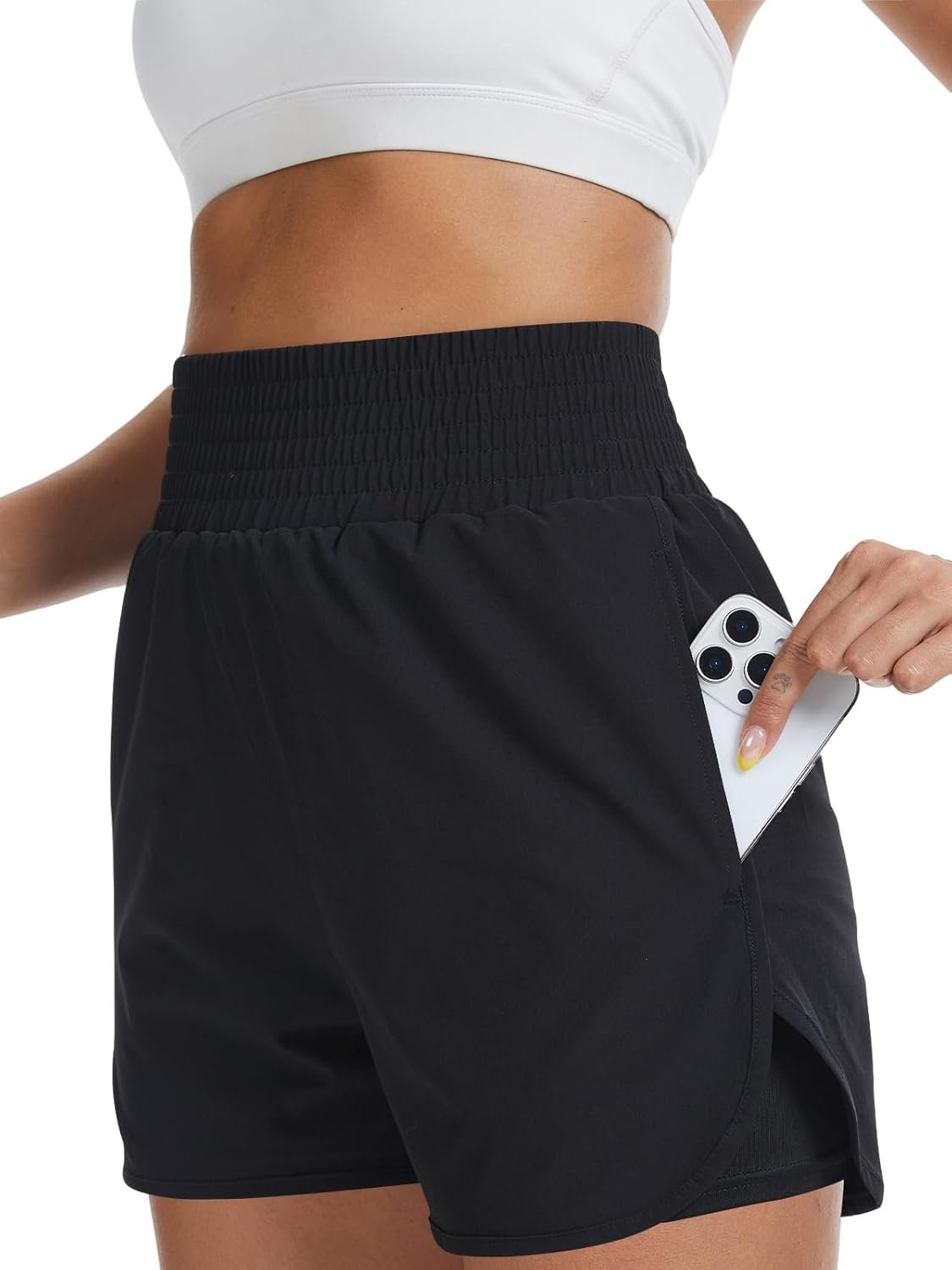 Women's High Waisted Athletic Running Shorts with Side & Back Zipper Pockets, Built-in Liner for Workout, Gym, Casual Wear
