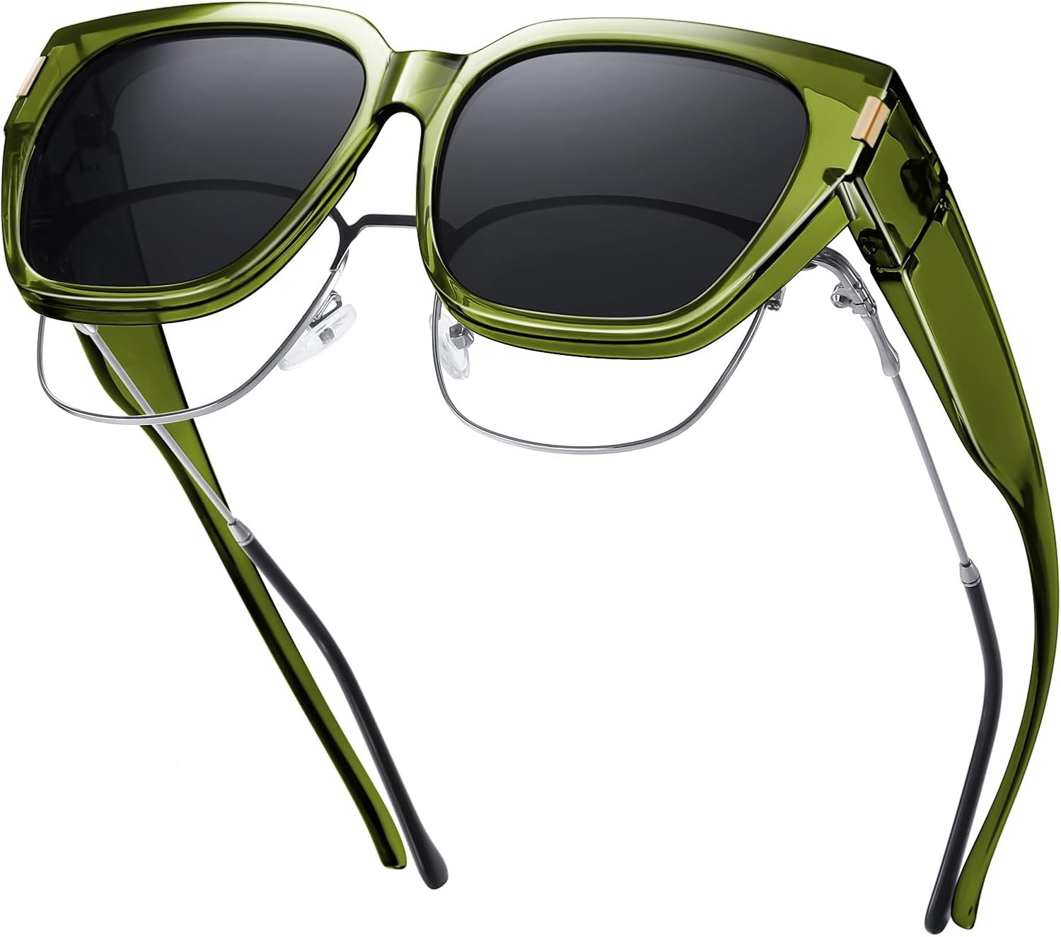 HAOLOTA Polarized Fit Over Glasses Sunglasses for Women Men Trendy Square Wrap Around Shades UV Protection