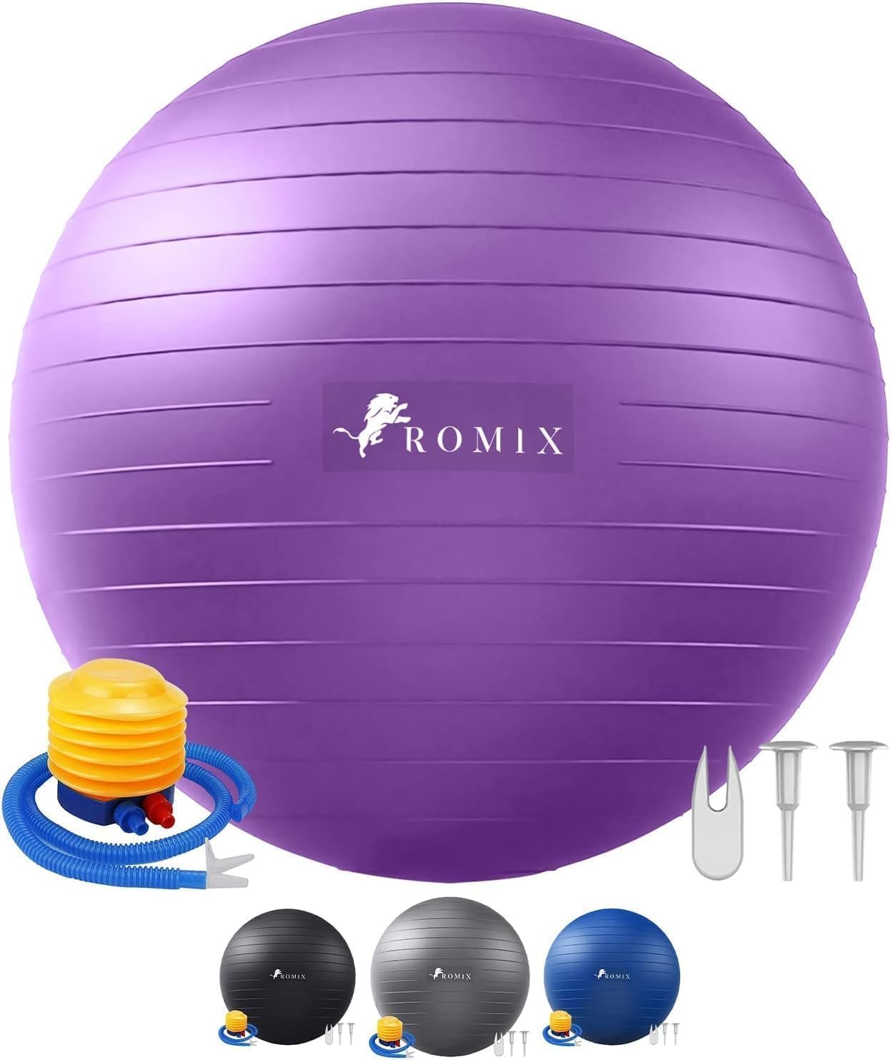 ROMIX Exercise Ball, Anti-Burst Extra Thick Birthing Pregnancy Ball with Pump, Fitness Swiss Yoga Balls 22in/26in/30in (55cm 65cm 75cm) Exercise Balls Physical Therapy for Pilates Home Gym