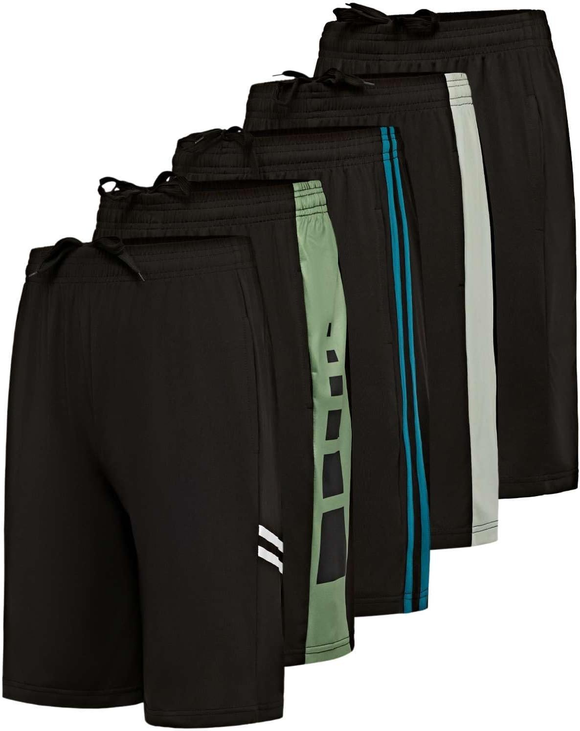 Real Essentials 5 Pack: Boys' Dry Fit Basketball Shorts for Youth Kids Teens - Athletic Running Soccer Sports with Pockets