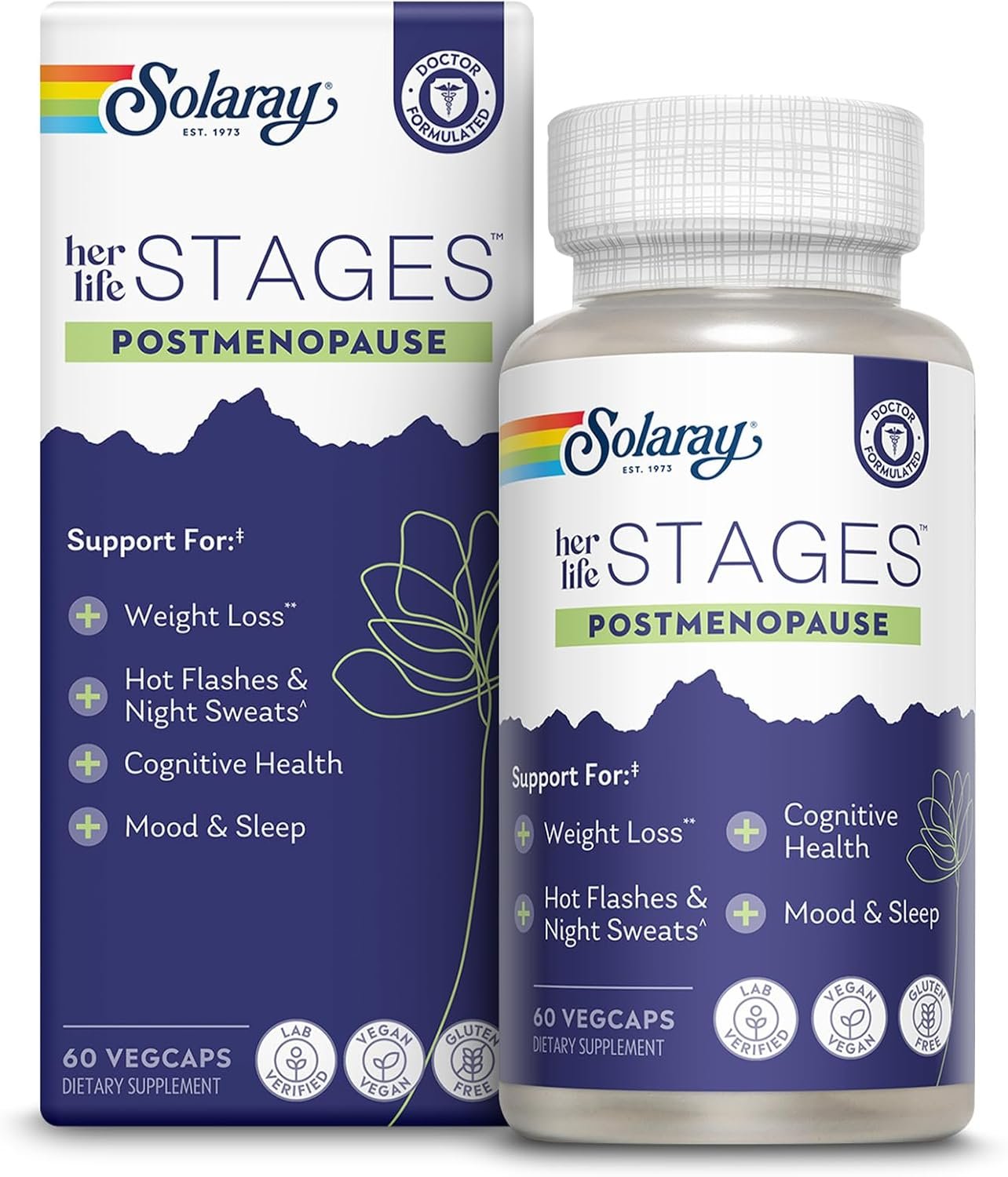 SOLARAY Postmenopause her Life Stages - Post Menopause Supplements for Women with Resveratrol - Vegan and Made Without Hormones - 60-Day Guarantee - Vegan, Lab Verified - 30 Servings, 60 VegCaps