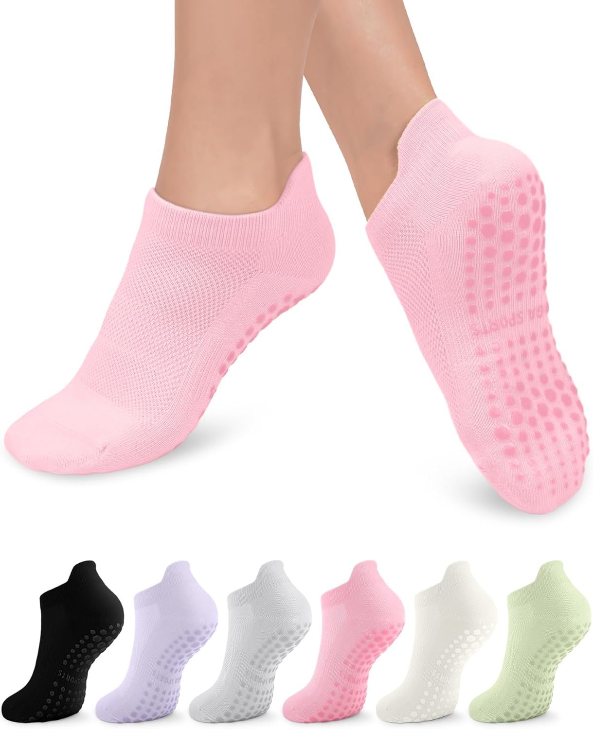 3/6 Pairs Grip Pilates Socks for Women, Non-slip Yoga Athletic Socks for Barre Ballet Barefoot Workout Hospital