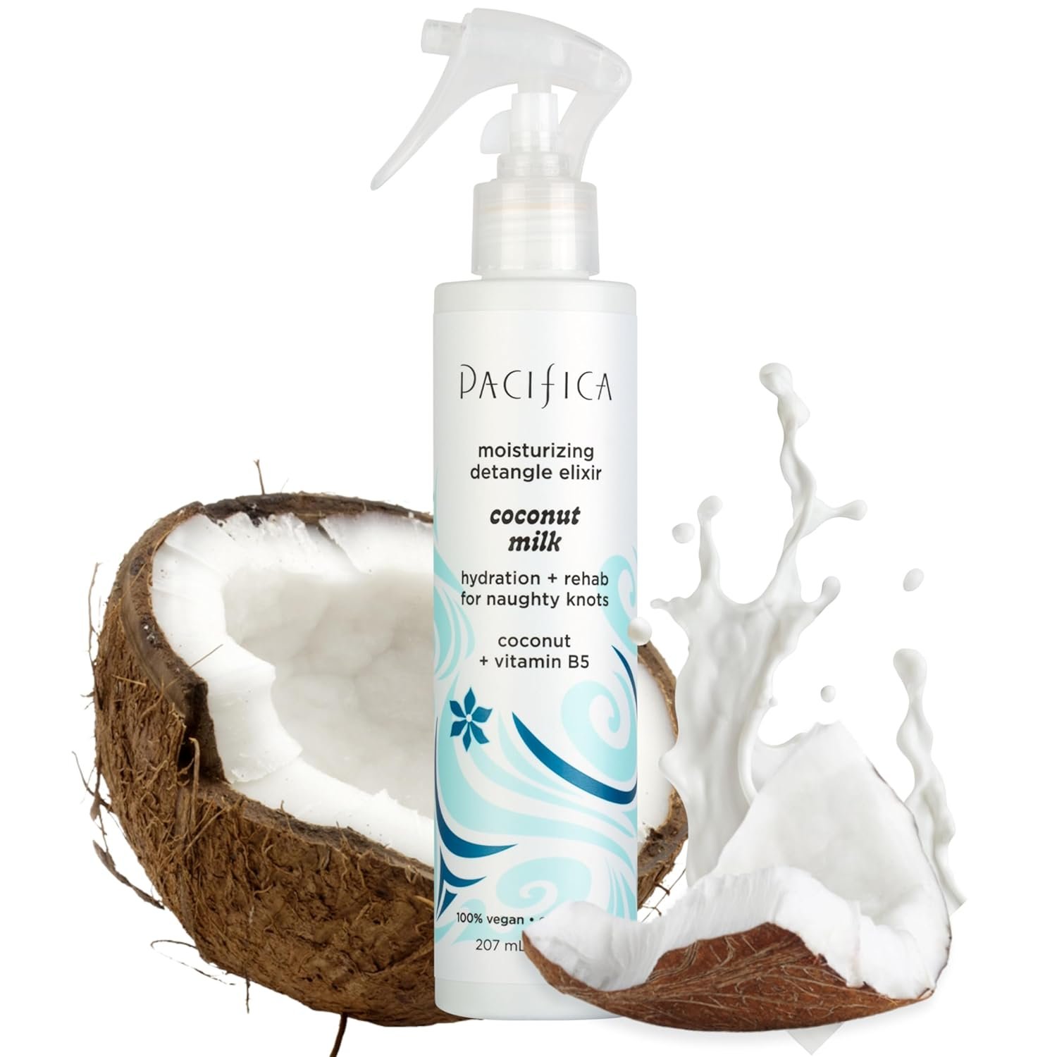 Pacifica Coconut Milk Hair Detangler Spray – Leave-In Conditioning Elixir for Tangle-Free Hair – Instantly Detangles Knots, Adds Shine & Moisture, Prevents Breakage & Frizz – Vegan & Cruelty-Free | Vegan, Cruelty-Free