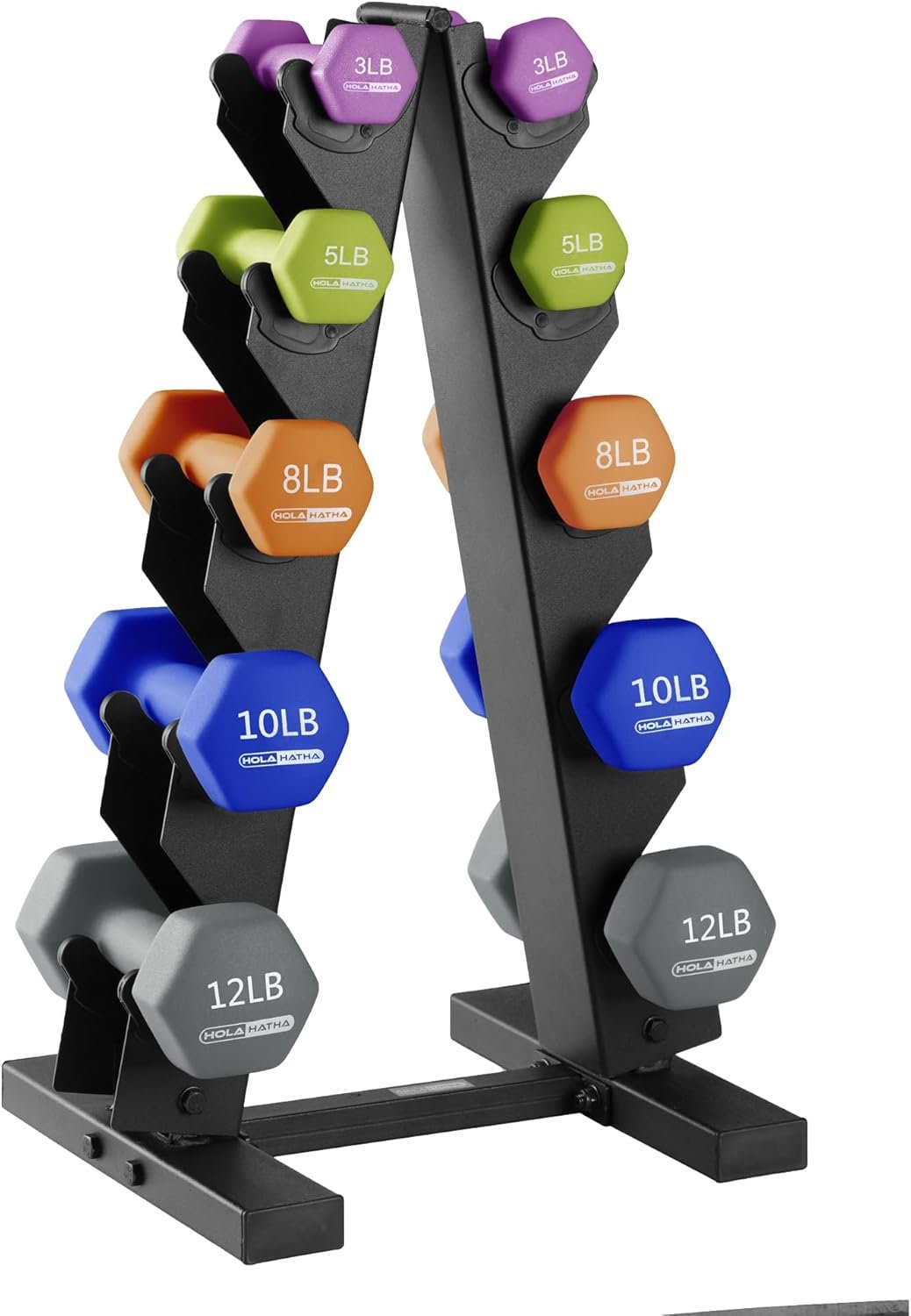 HolaHatha 2, 3, 5, 8, and 10 Pound Neoprene Dumbbell Free Hand Weight Set with Rack, Ideal for Home Exercises to Gain Tone and Definition, Pastel