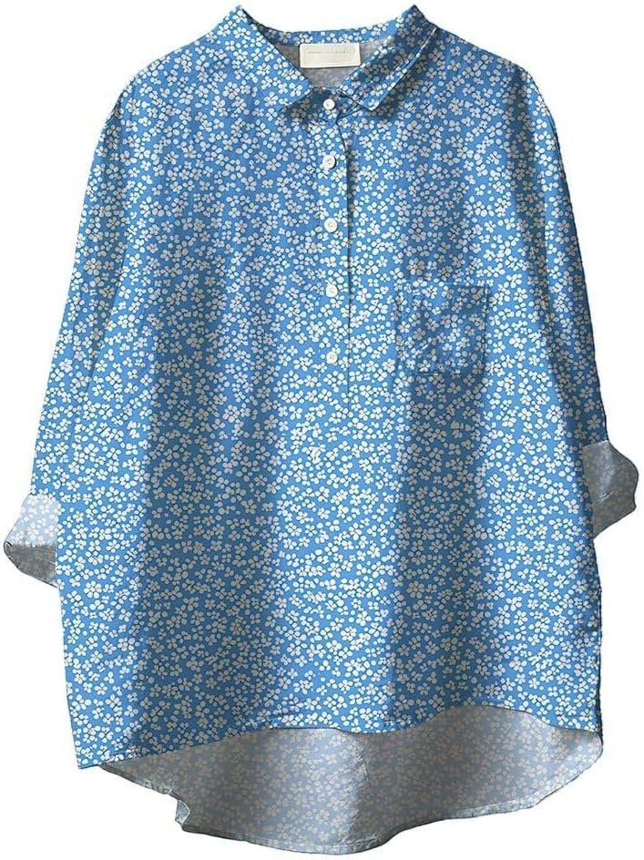 ZOCANIA Hawaiian Floral Button Down Shirts Lapel Collar Long Sleeve Womens Blouses Casual Tops Plus Size Clothes with Pocket