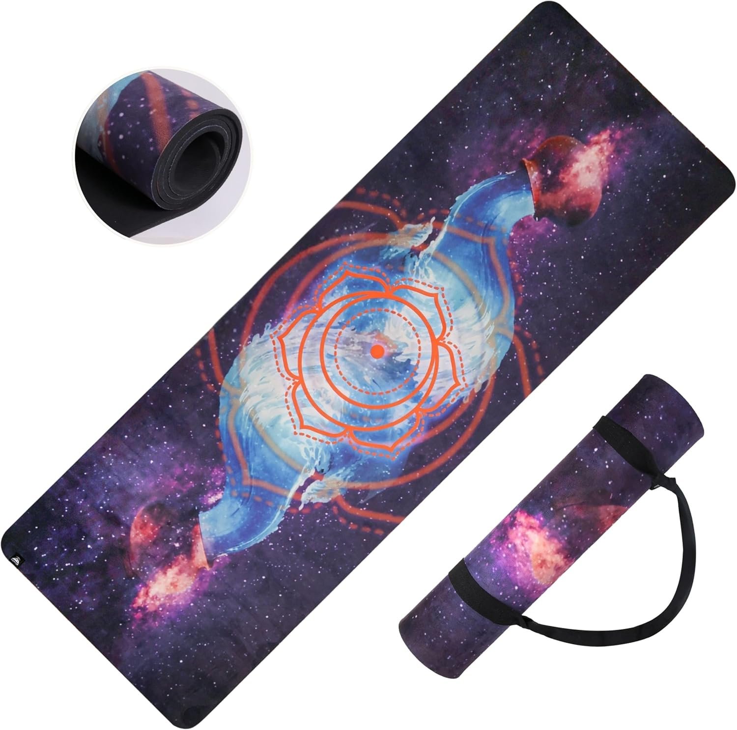 Yoga Mat with Strap Non-Slip 6mm Thick, Premium Suede & TPE Tree-of-Life Root Chakra Design (72”x24”) Yoga, Hot Yoga, Pilates and Sweaty Workout