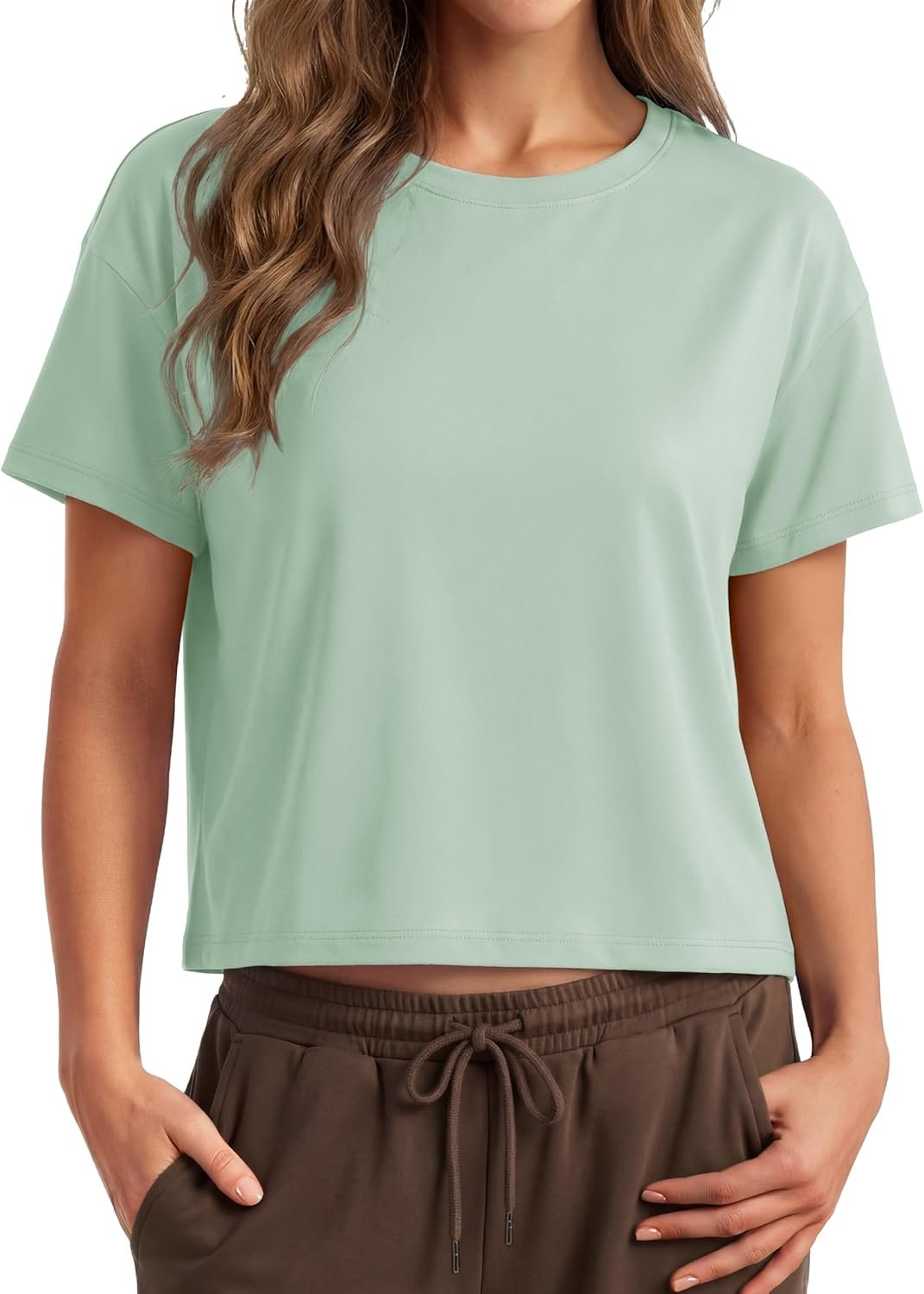 MAGCOMSEN Workout Crop Tops for Women Short Sleeve Cotton Athletic Yoga Top Loose Casual Crewneck Cropped T Shirts