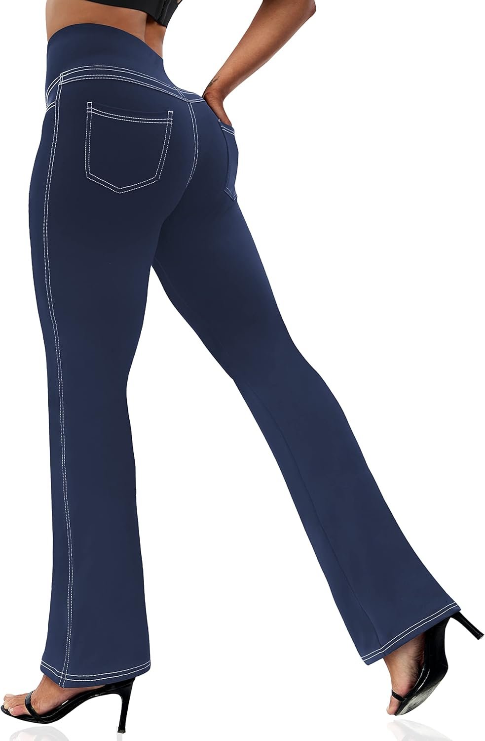 VOOVEEYA Women's Bootcut Leggings - Bootleg Yoga Pants Flare with 4 Pockets,Tummy Control High Waisted Casual Dress Pants