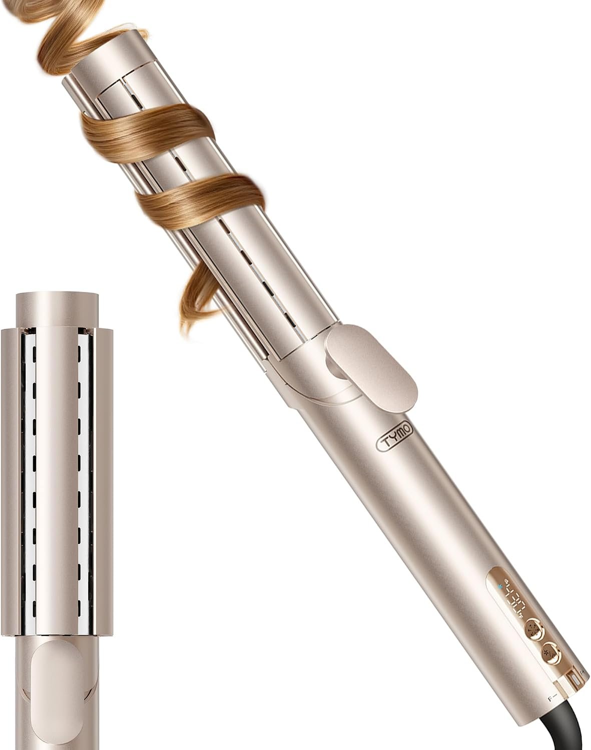 TYMO Dual-Size Airflow Curling Iron 1 1/2 Inch to 2 Inch, AIRQ Flat Iron Hair Straightener and Hair Curler in One, Beach Waves Ionic Curling Wand Curler, Nano Titanium, Dual Voltage, Gold
