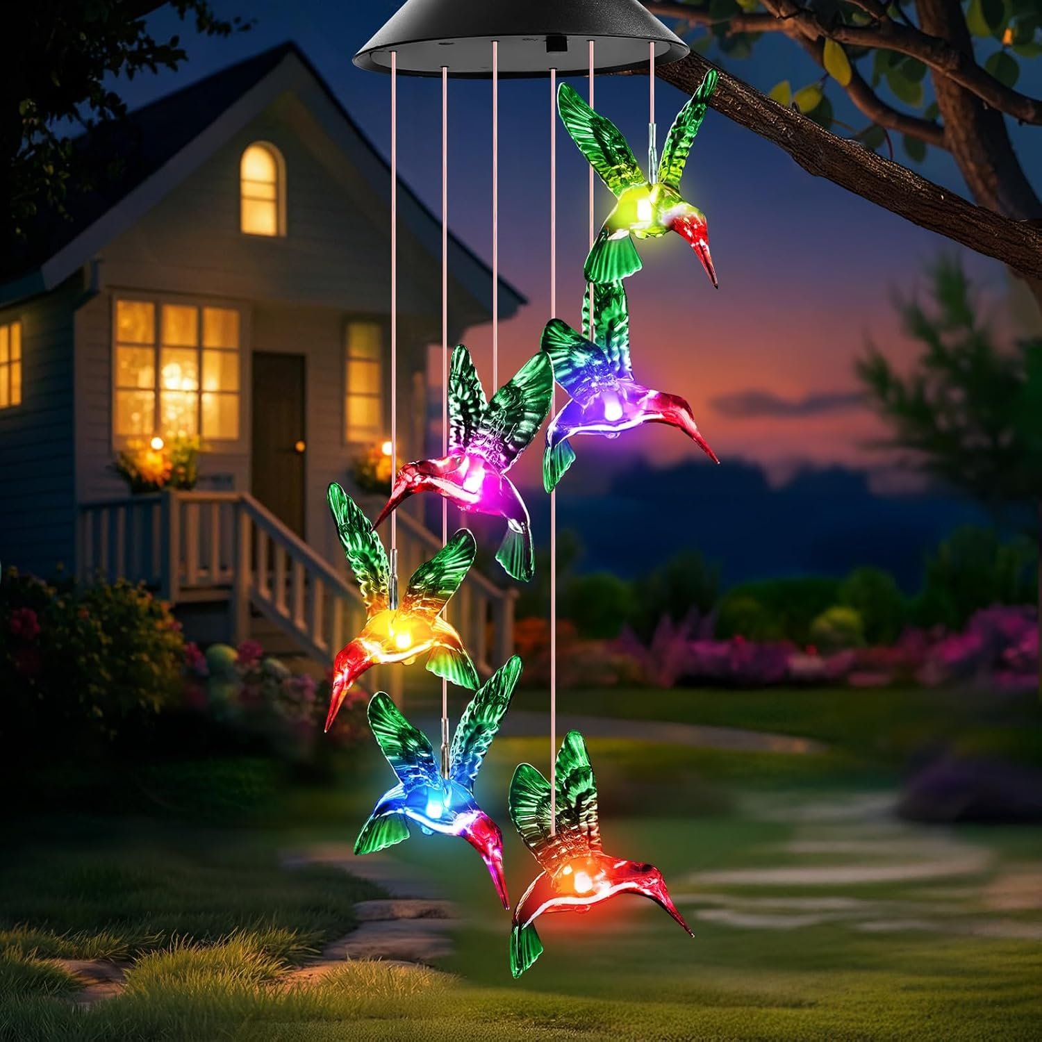 Winzwon Solar Wind Chimes, Christmas Gardening Hummingbird Gifts for Women | Solar Lights Outdoor Decor for Outdoor Garden Patio Yard Porch, Mothers Day Birthday Gifts for Grandma Mom Nana Wife Sister