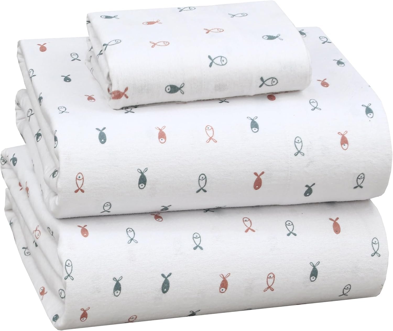 RUVANTI Flannel Sheets Twin Size - 100% Cotton Double Brushed Twin Sheets Set, Deep Pockets 16 Inches, All Seasons Breathable & Extra Soft Bed Sheets, Warm & Cozy, 3 Piece, Little Swimmers