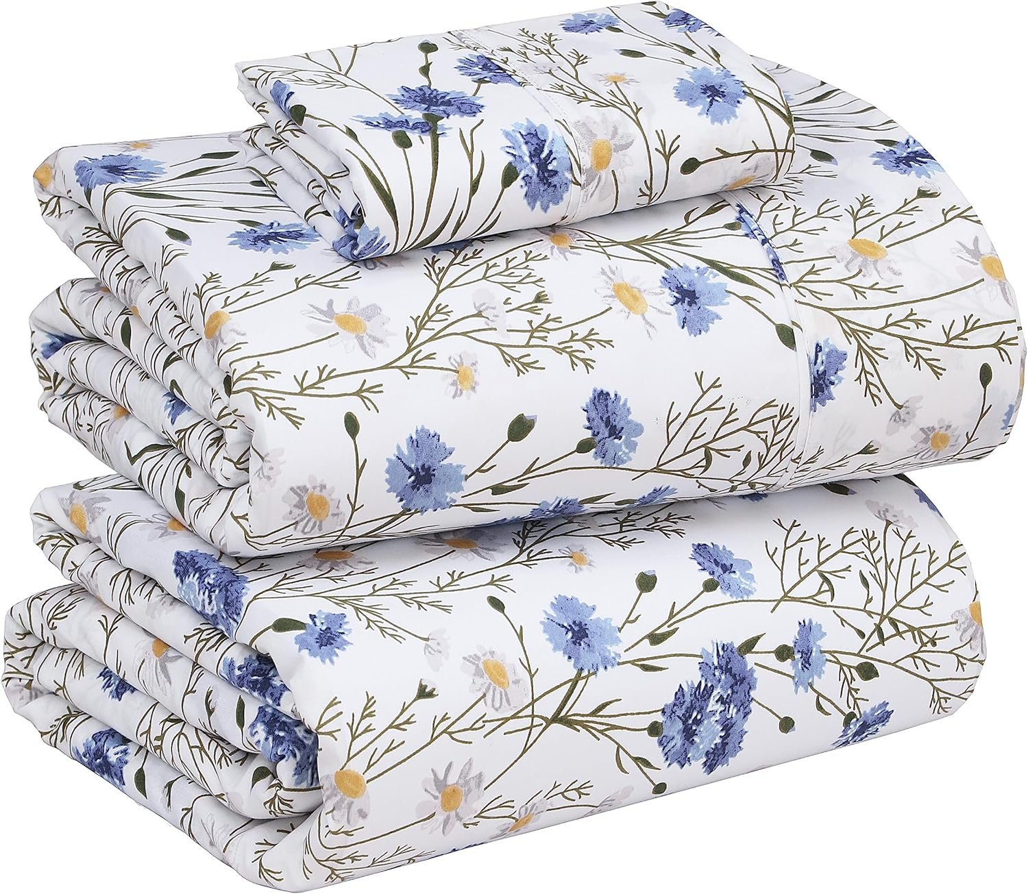 RUVANTI 100% Cotton Percale Sheets Twin Size, Sweet Pea | Crisp Cooling, Deep Pocket 16