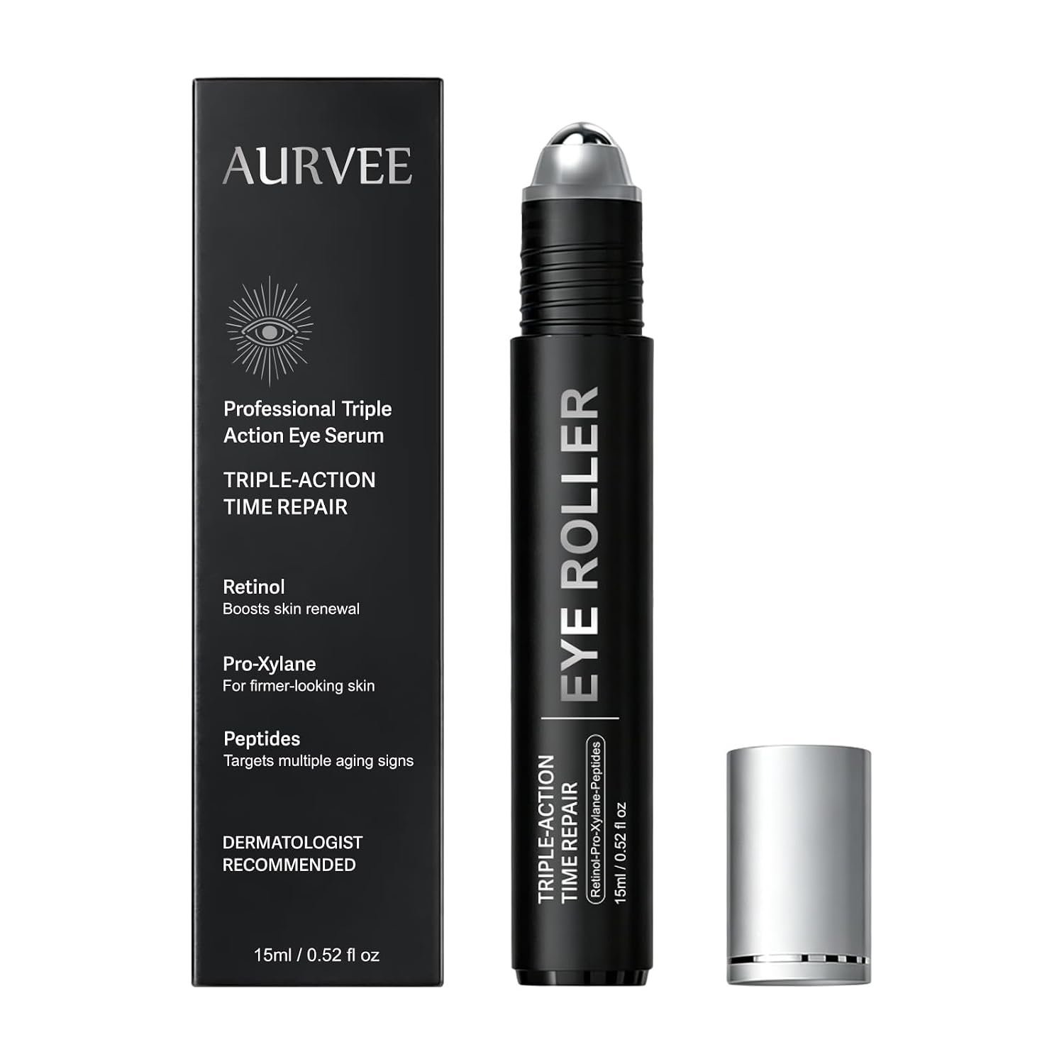 Under Eye Serum-Caffeine & Retinol & Peptide Eye Serum for Dark Circles, Puffiness & Fine Lines, Travel Essential Vegan Skincare Brightener Roller, Cooling Eye Massage, Dermatologist-Tested