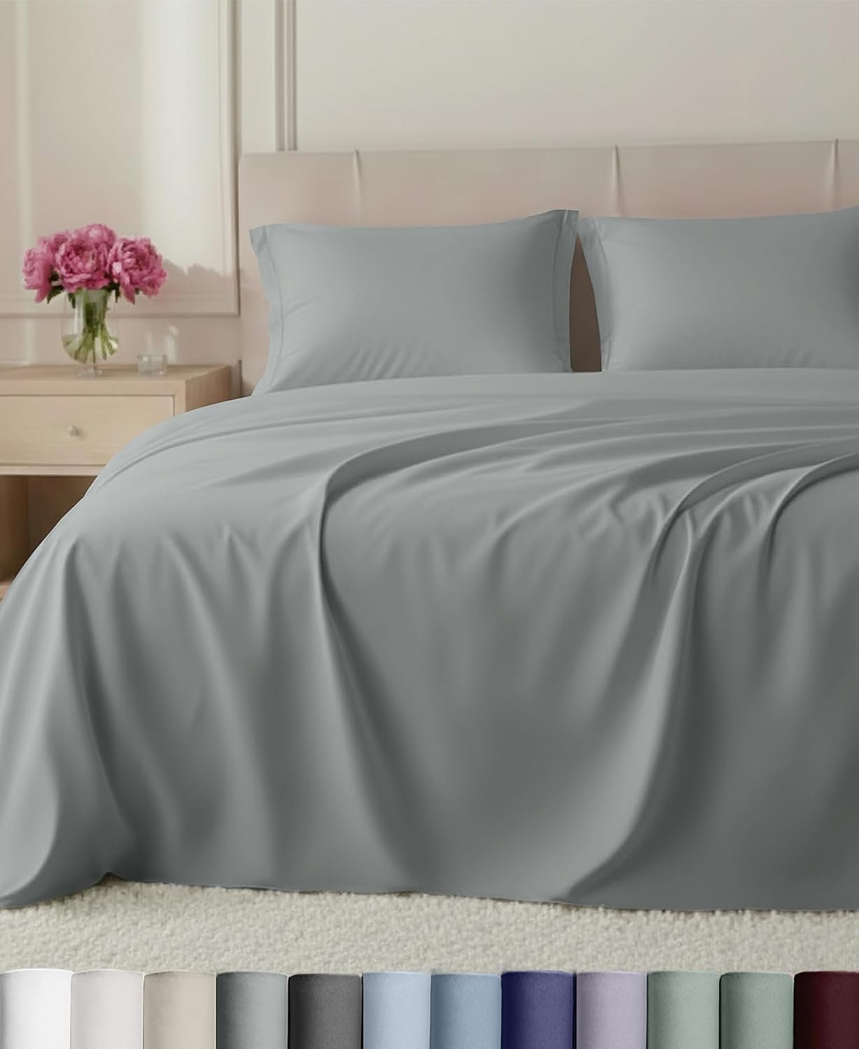 California Design Den Luxury 800 Thread Count Queen Sheet Set, Light Grey