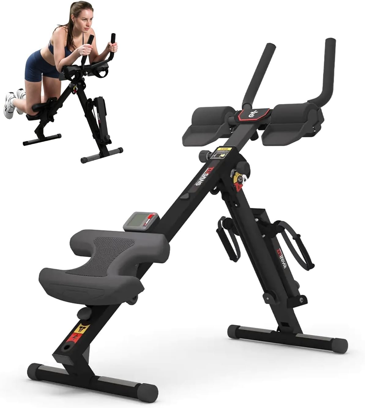 TOUSAINS 3 in 1 Ab Machine, Foldable Rowing Machine & Cable System, Core Trainer for Abdominal Workout, 4-Level Height & 2 Resistance Levels, Home Gym Equipment for Weight Loss & Sculpting